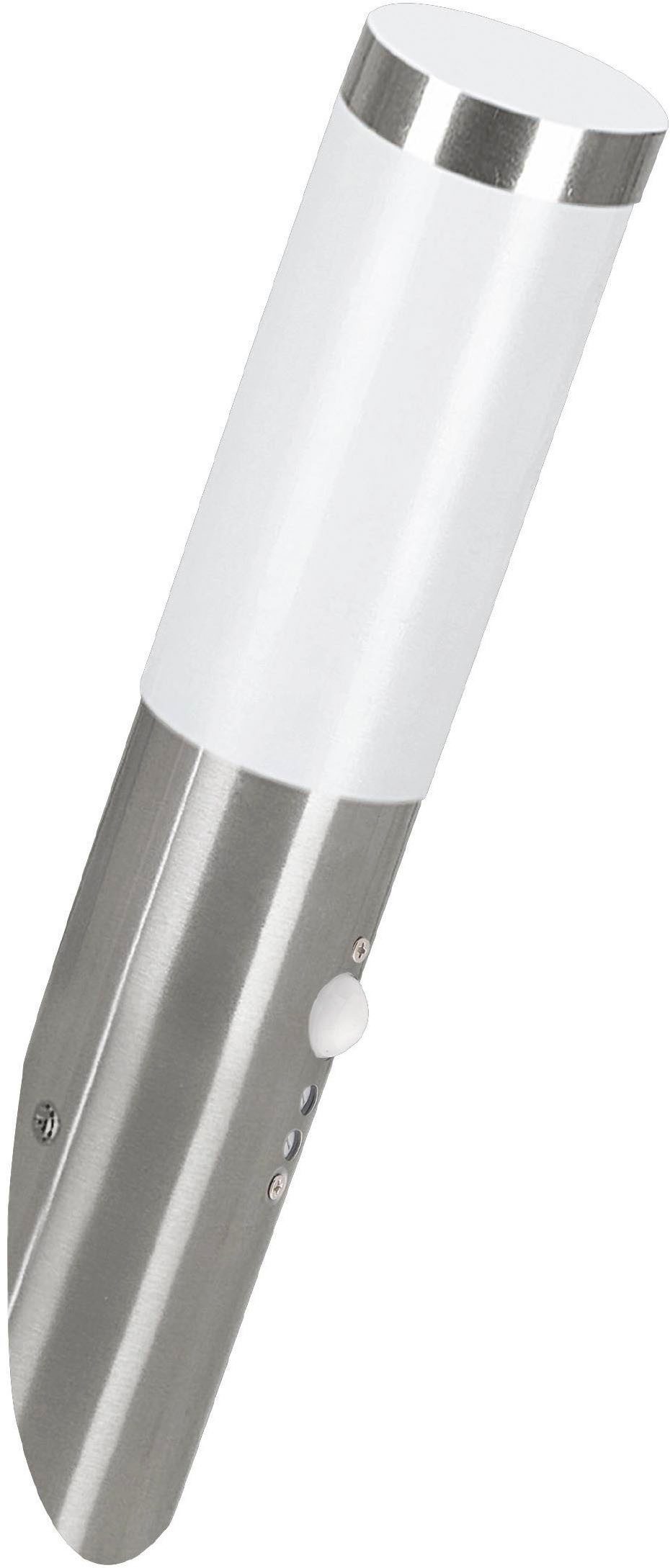 EGLO Wandleuchte Helsinki Wandlampe, Edelstahl, Außenlampe, Edelstahl, E27, IP44, Lampe, Bewegungsmelder, ohne Leuchtmittel, Wand-/Deckenleuchte - H42,5 x Ø7,5 x AL16,5cm - edelstahl