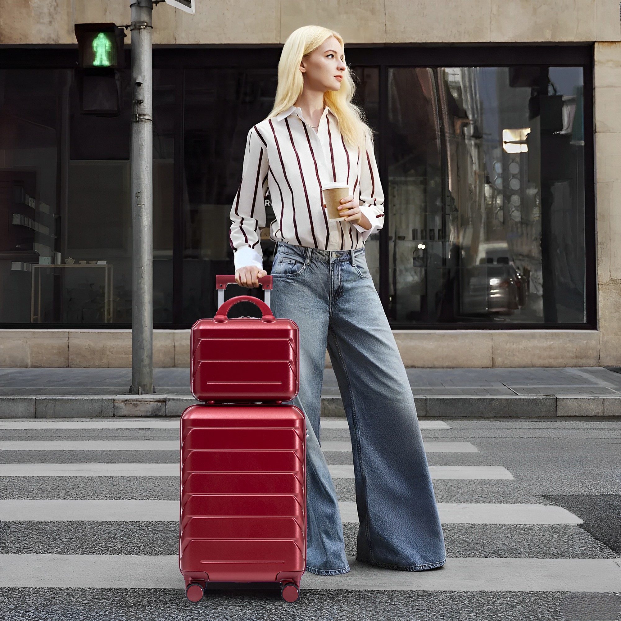 LVHOM Trolleyset 2/4 Set., ABS Hartschalen 14"/19"/24"/28", leise Rädern für jede Tour, (2 tlg., Kosmetikorganizer mit Tragegriff, Sicherungsschlinge), Geschäftstrip, Familienurlaub, längere Erkundungen, Flughafentransfers