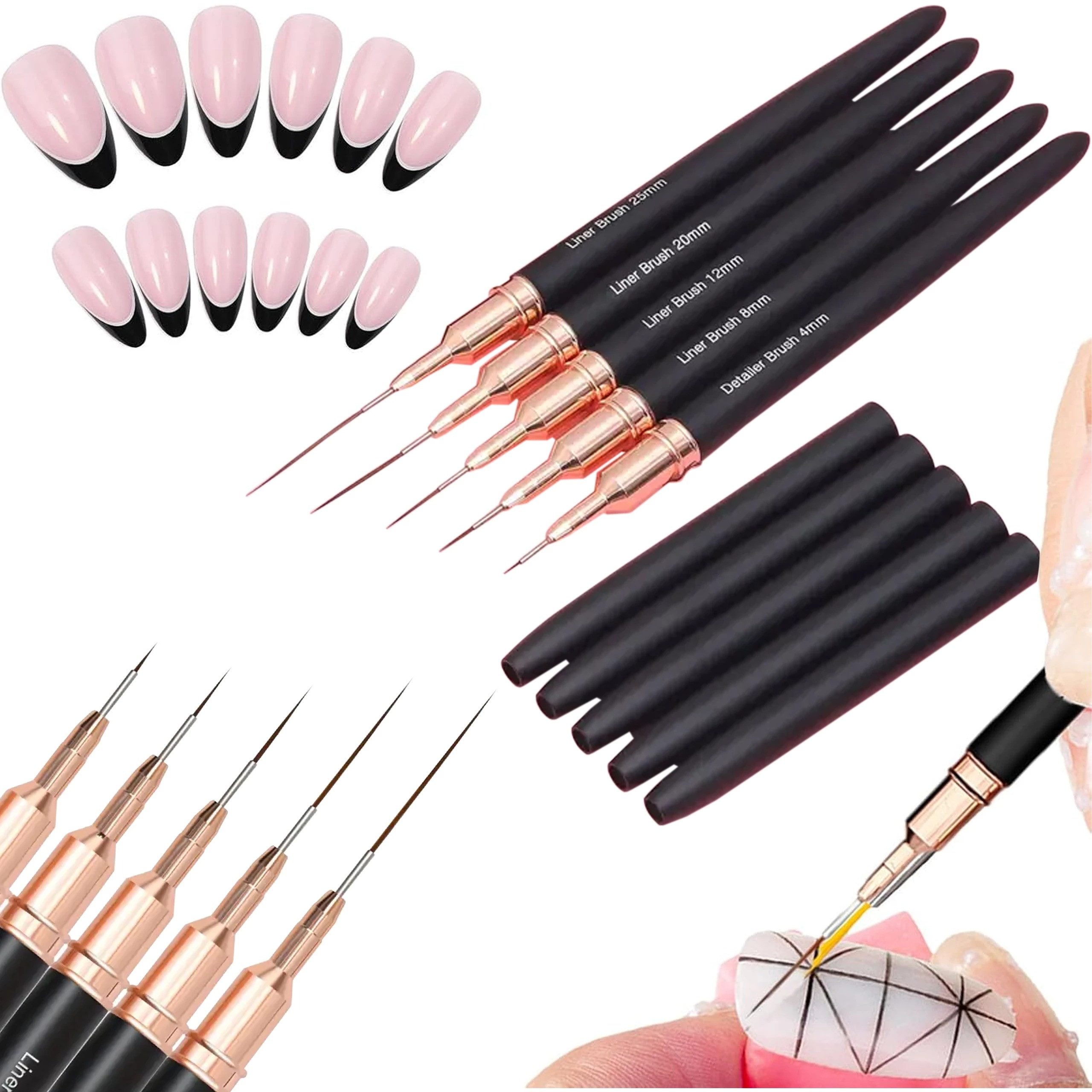 Realb2b Nailart-Pinsel Präzisions-Nailart-Pinselset mit 5 verschiedenen Größen., 5 tlg., Hochwertiges 5-teiliges Pinselset für präzise Nailart-Designs.