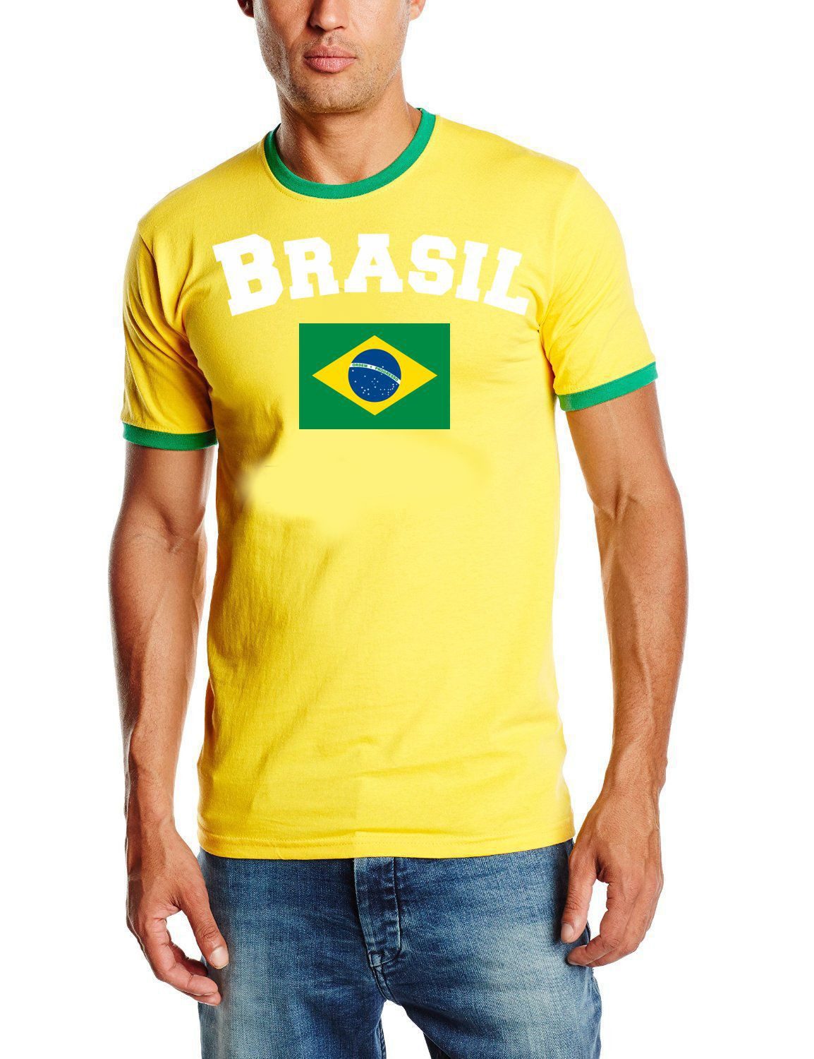 coole-fun-t-shirts Print-Shirt Brasilien T-Shirt Herren Ringer-Shirt Gelb-Grün Fan-Shirt Fussball Brasilien Fan T-Shirt Gelb Grün
