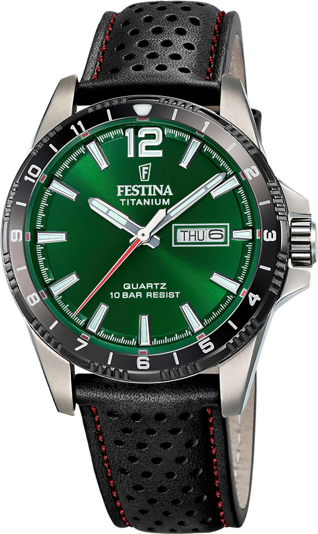 Festina Quarzuhr Calendario Titanium F20699/3, Armbanduhr, Herrenuhr, Lederarmband, analog, Tag, Wochentag