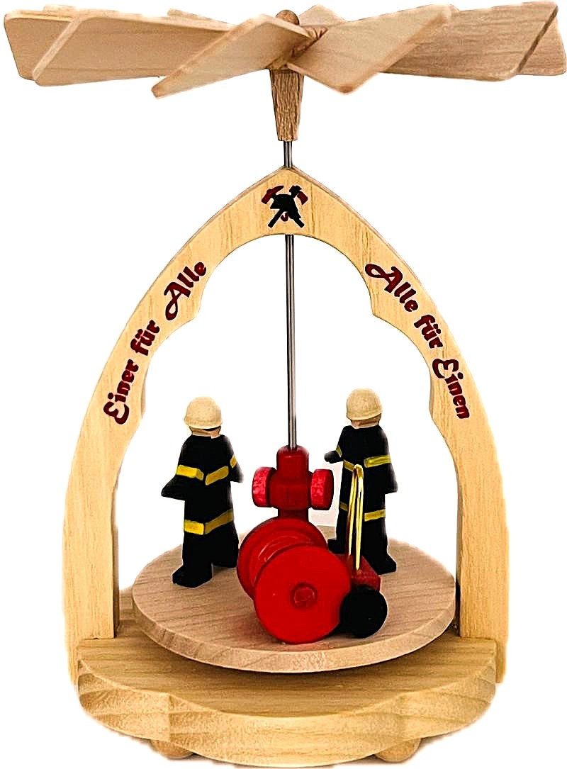 Richard Glaesser Weihnachtspyramide Wärmespiel Feuerwehr, Höhe 11cm, Handwerkskunst original Erzgebirge