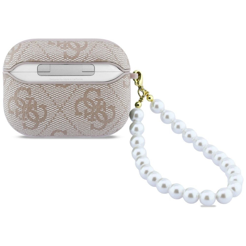Guess Kopfhörer-Schutzhülle Case AirPods Pro 3 Kunstleder rosa Logo goldfarben mit Kette, Kantenschutz