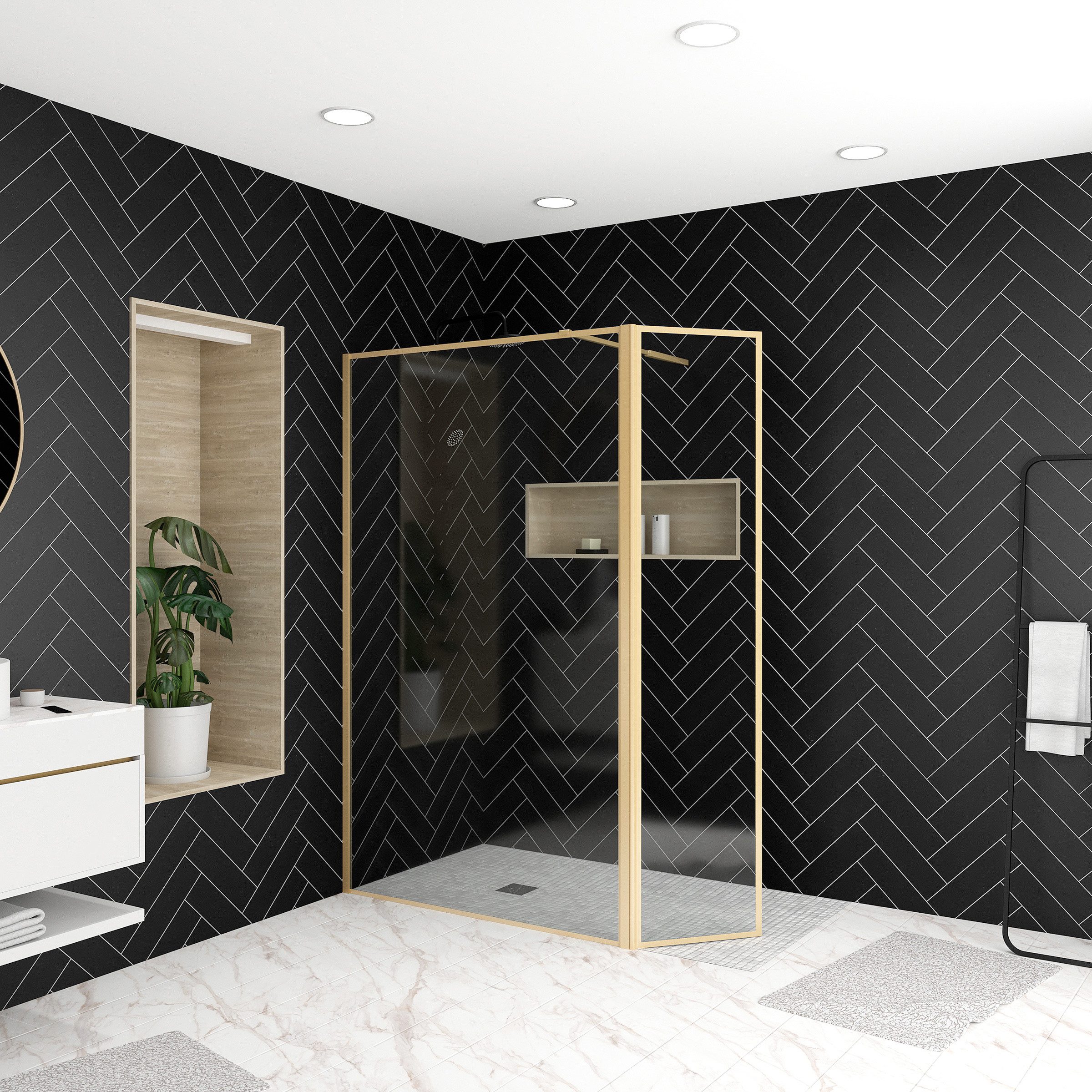 Marwell Walk-in-Dusche Golden Frame, Einscheibensicherheitsglas, 180° günstig online kaufen