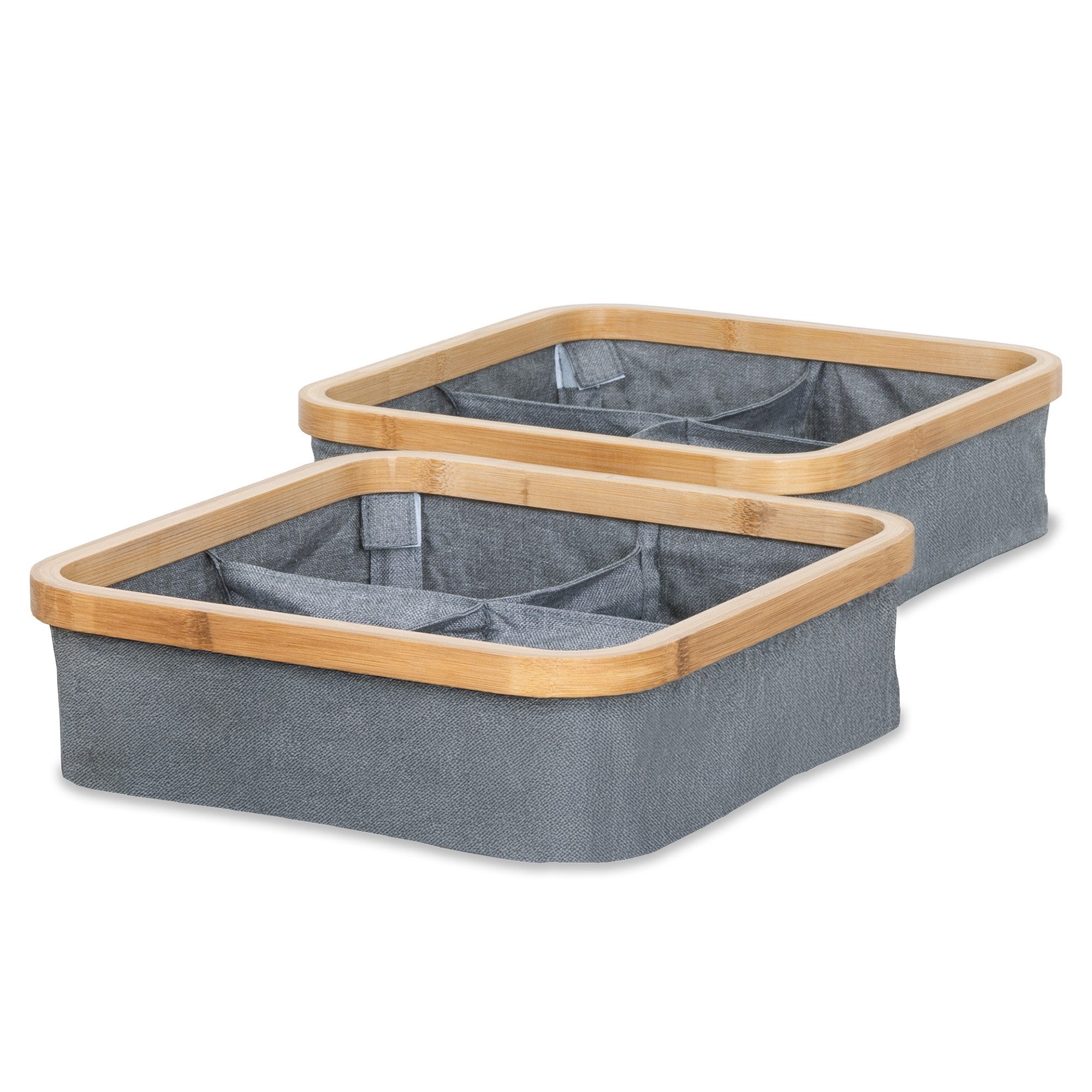 osoltus Badaccessoire-Set osoltus 2x Regal Box Badezimmer Nelson Bambus Aufbewahrungskorb Grau