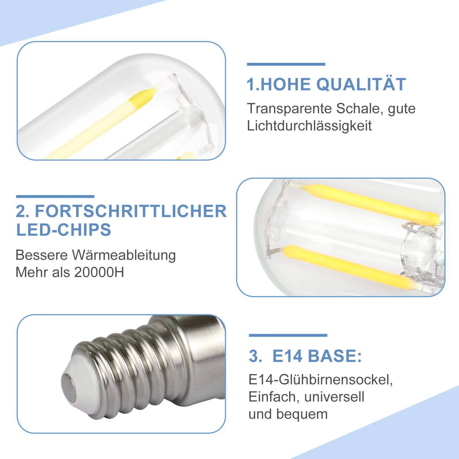 ZMH LED-Leuchtmittel E14 LED Vintage Glühbirnen - T22 LED Leuchtmittel für Flur, 4 St., Kaltweiß, Nicht Dimmbar – Bild 3 von 5