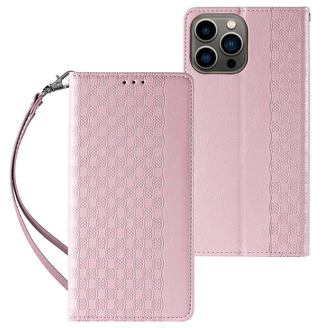 DÖRÖY Handytasche iPhone Handytasche Ledertasche pro, Flip-Tasche, geprägte Rosa 15 für