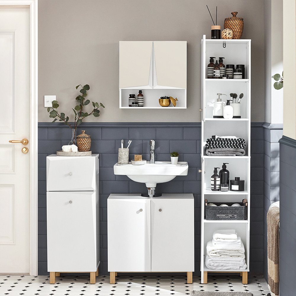 SoBuy Hochschrank BZR91 Badezimmer Schrank Badschrank schmal mit 2 Türen Ba günstig online kaufen