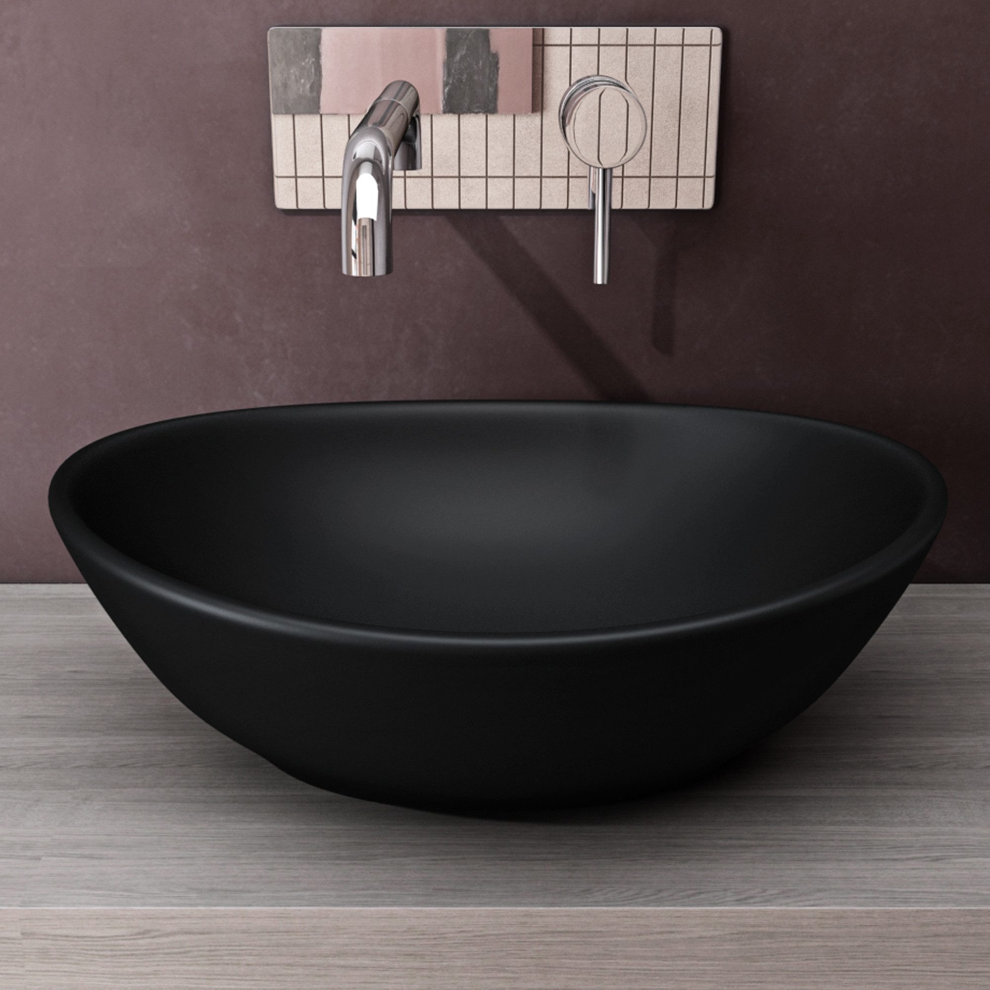 doporro Waschbecken Aufsatzwaschbecken Keramik Waschschale Oval 42x34x14.5cm Brüssel205, mit Nano-Beschichtung, ohne Hahnloch und Überlauf