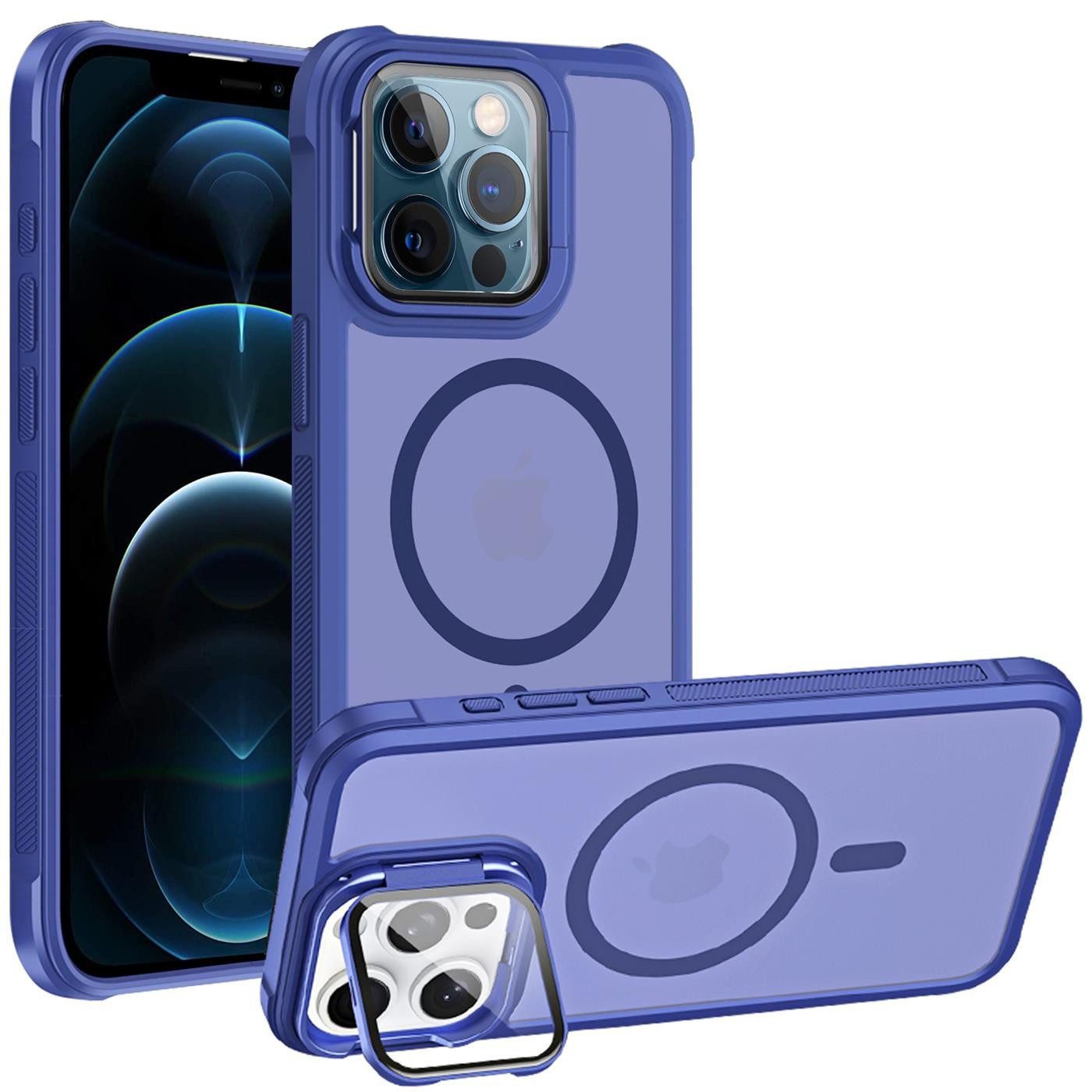 CoolGadget Handyhülle Hybrid CAM Handy Hülle für Apple iPhone 12 Pro 6,1 Zoll, Kameraschutzglas klappbar Schutzhülle Metallring für Magsafe Zubehör