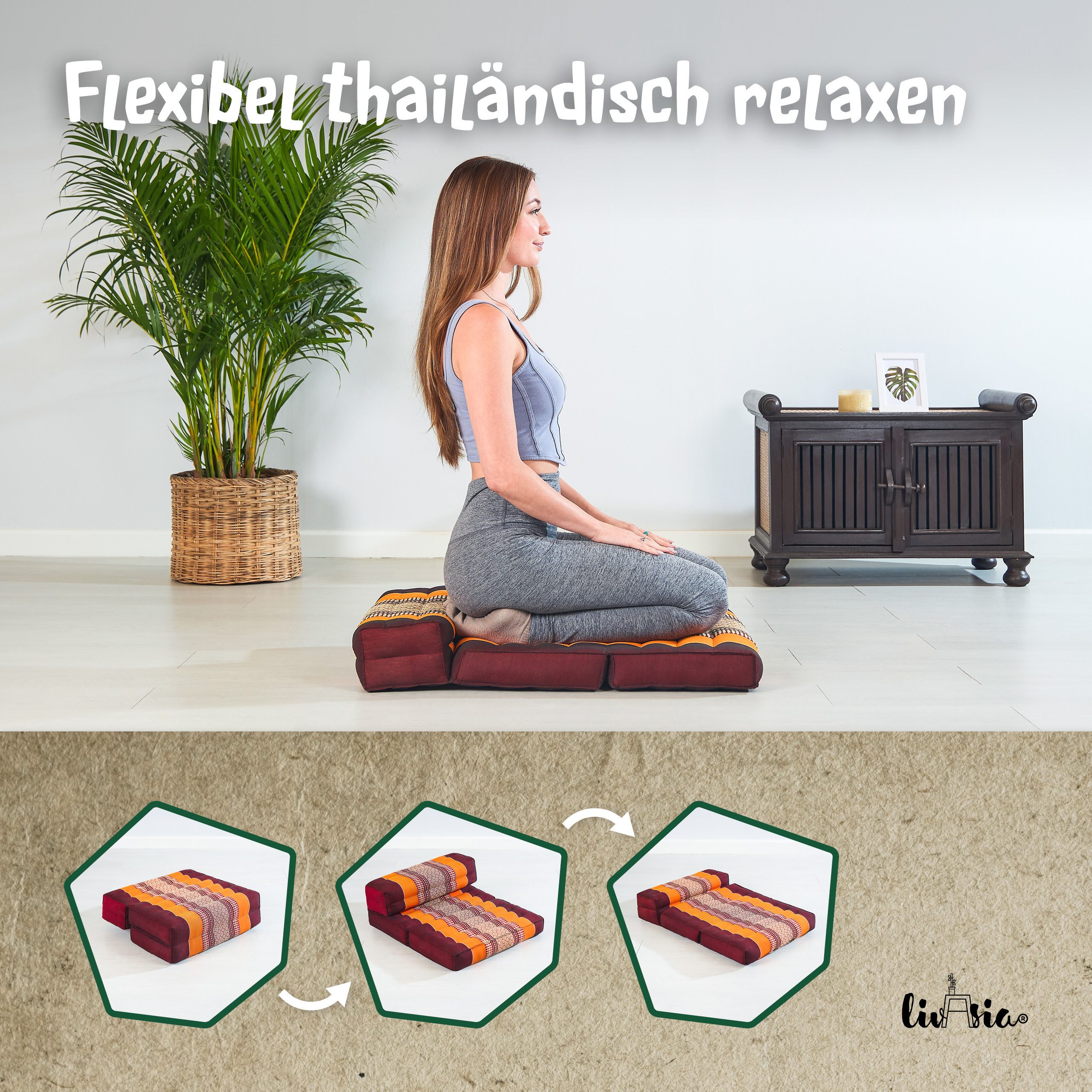 livasia Stützkissen Stützkissen faltbar, vegan und handgefertigt, 72x50x12cm, Kapok