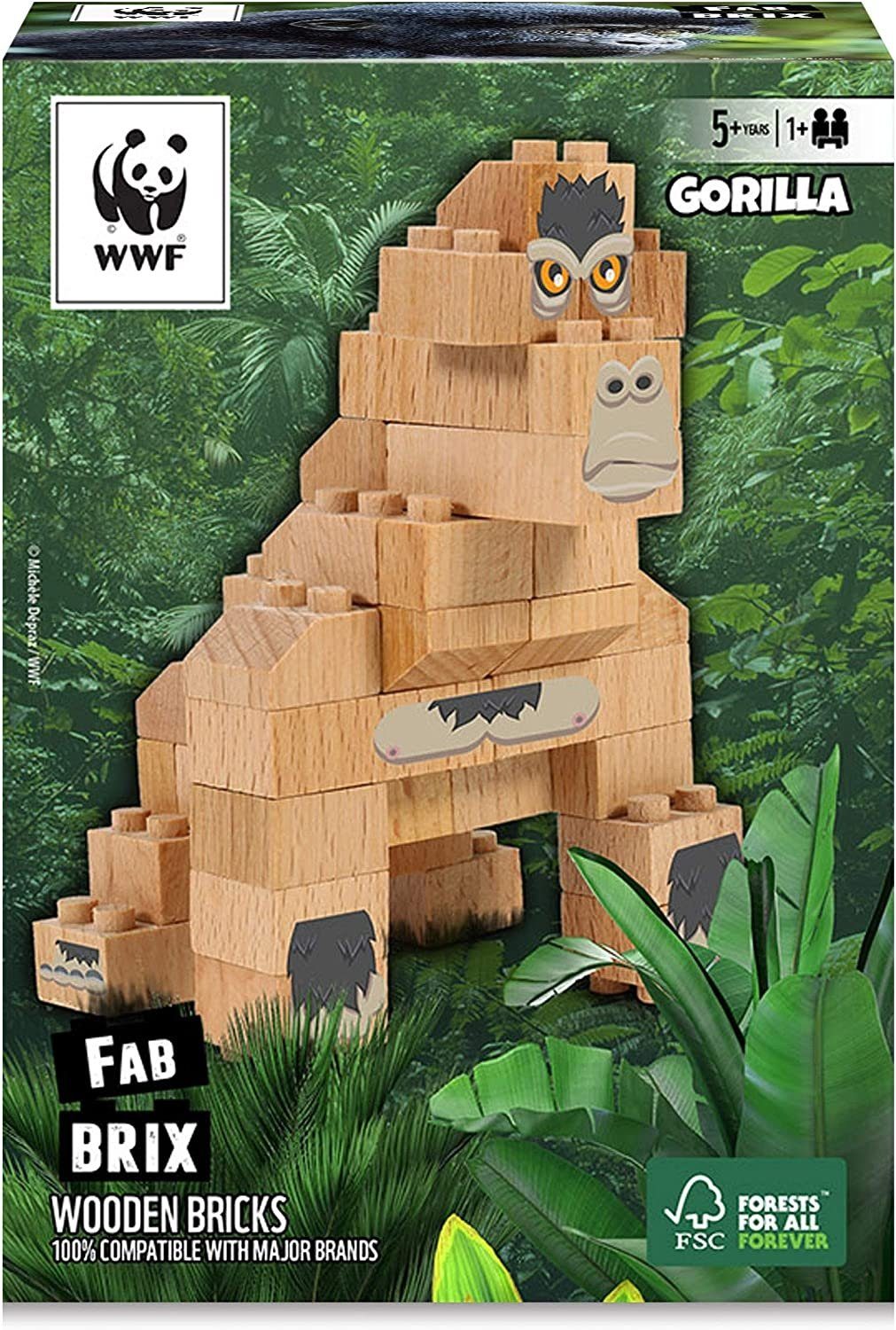 WWF FabBrix WWF Wooden Bricks GORILLA Holzbausteine, 100% kompatibel mit k Spielbausteine, (Packung)