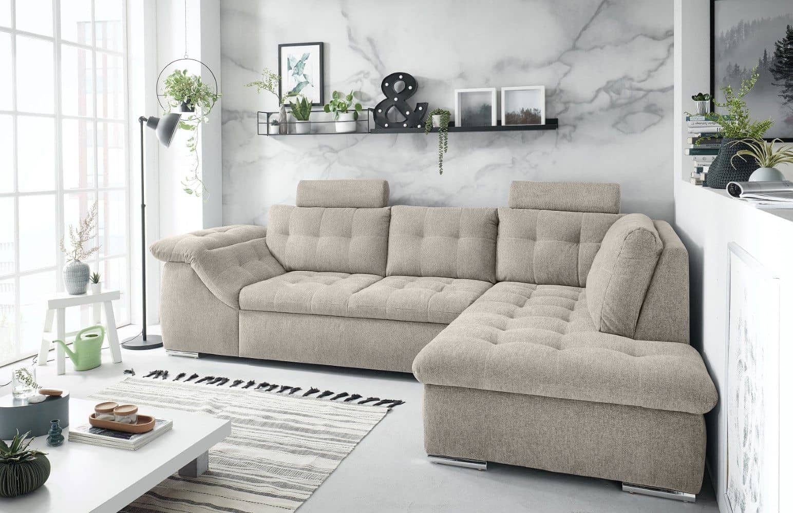 ED EXCITING DESIGN Ecksofa Oman, mit Schlaffunktion, Kopflehnen, Armlehnenfunktion