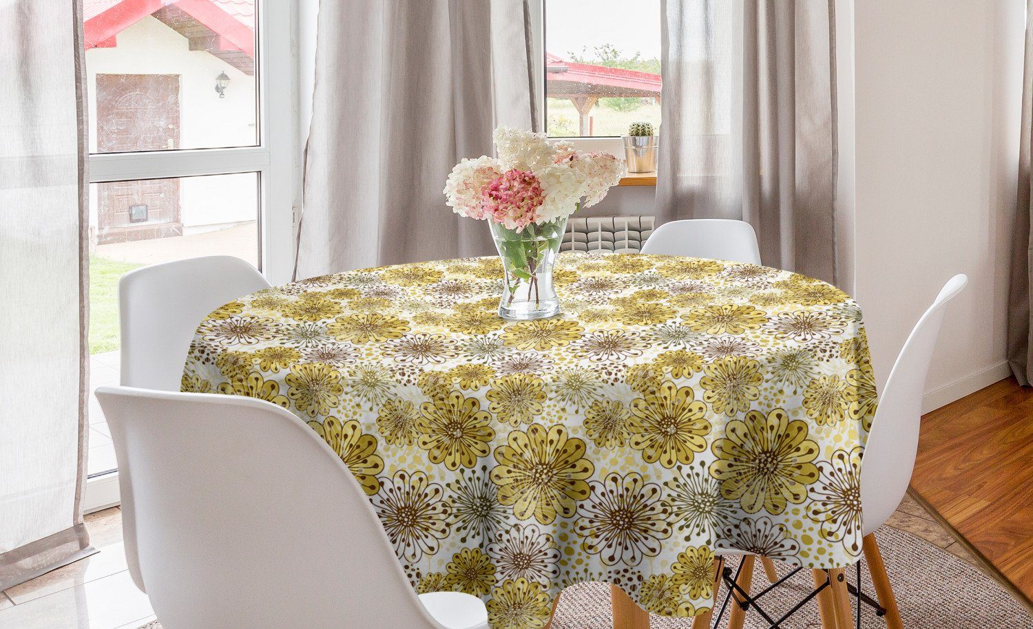 Abakuhaus Tischdecke Kreis Tischdecke Abdeckung für Esszimmer Küche Dekoration, Blumen Blüten