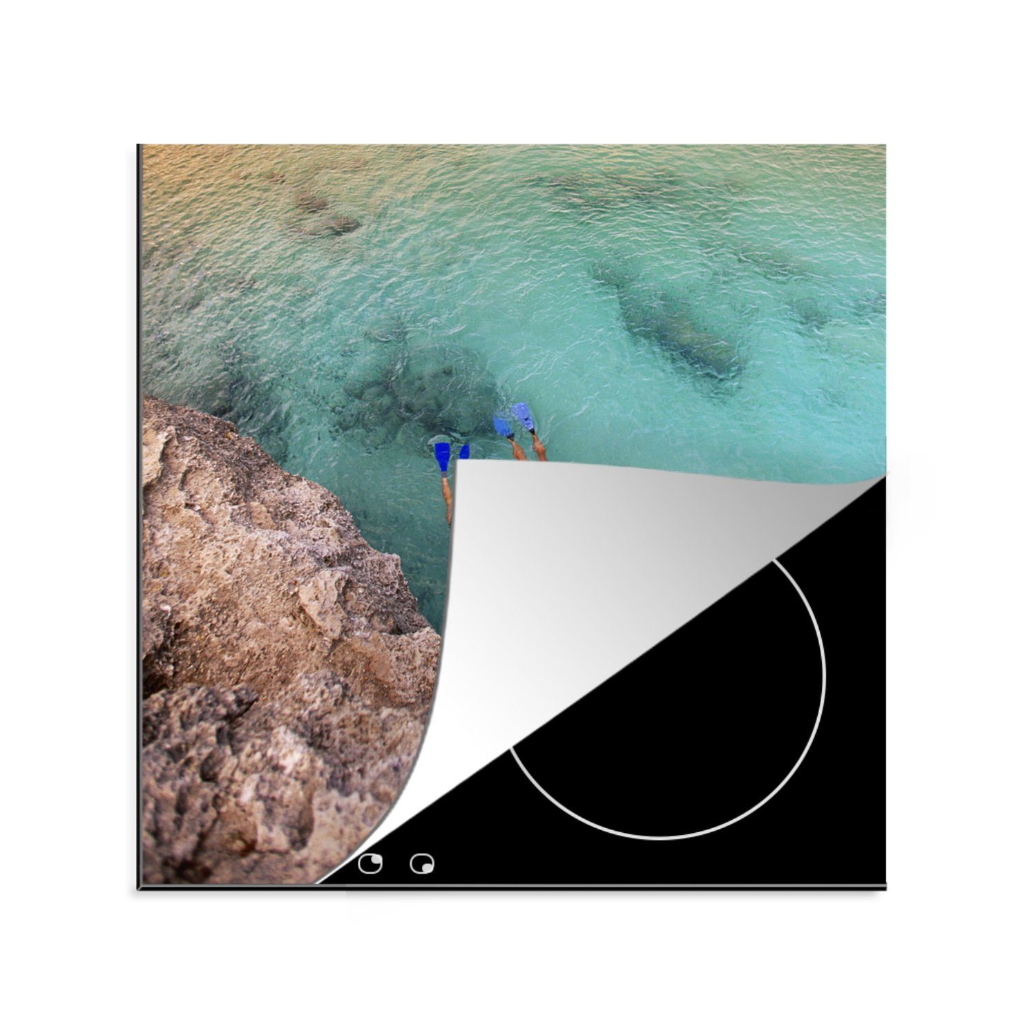 tlg), - Vinyl, cm, küche (1 - 78x78 für Ceranfeldabdeckung, Schnorcheln Curacao Herdblende-/Abdeckplatte MuchoWow Wasser, Arbeitsplatte