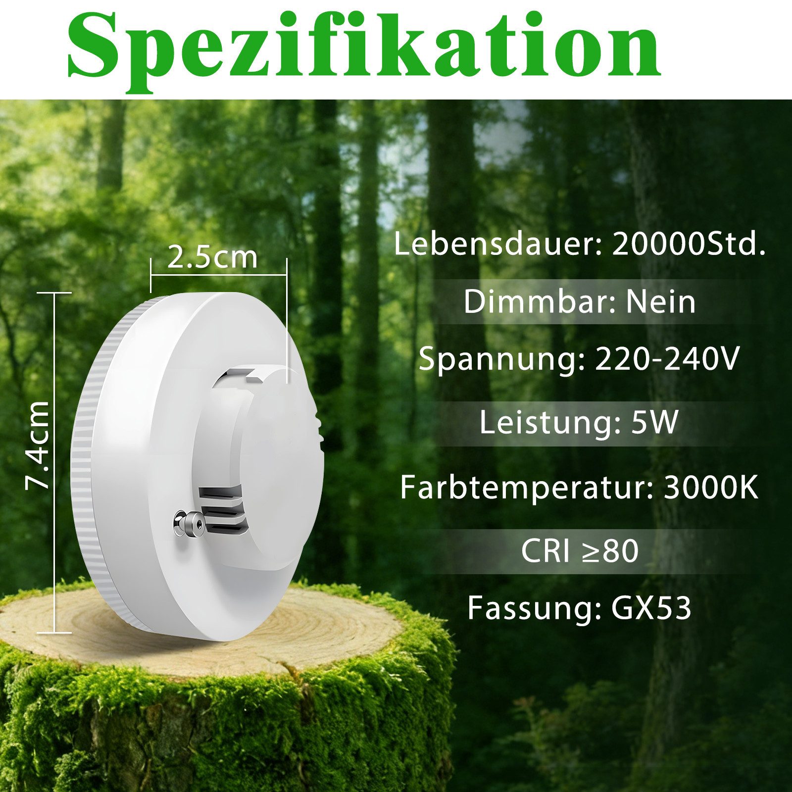 ZMH LED-Leuchtmittel GX53 Leuchtmittel :74x25mm Ultra Flach Warmweiß 3000K Blinkfrei 5W, GX53, 6 St., warmweiß, Lampe Birne Ersetzt 50W Halogen Unterbauleuchte 230V Nicht Dimmbar