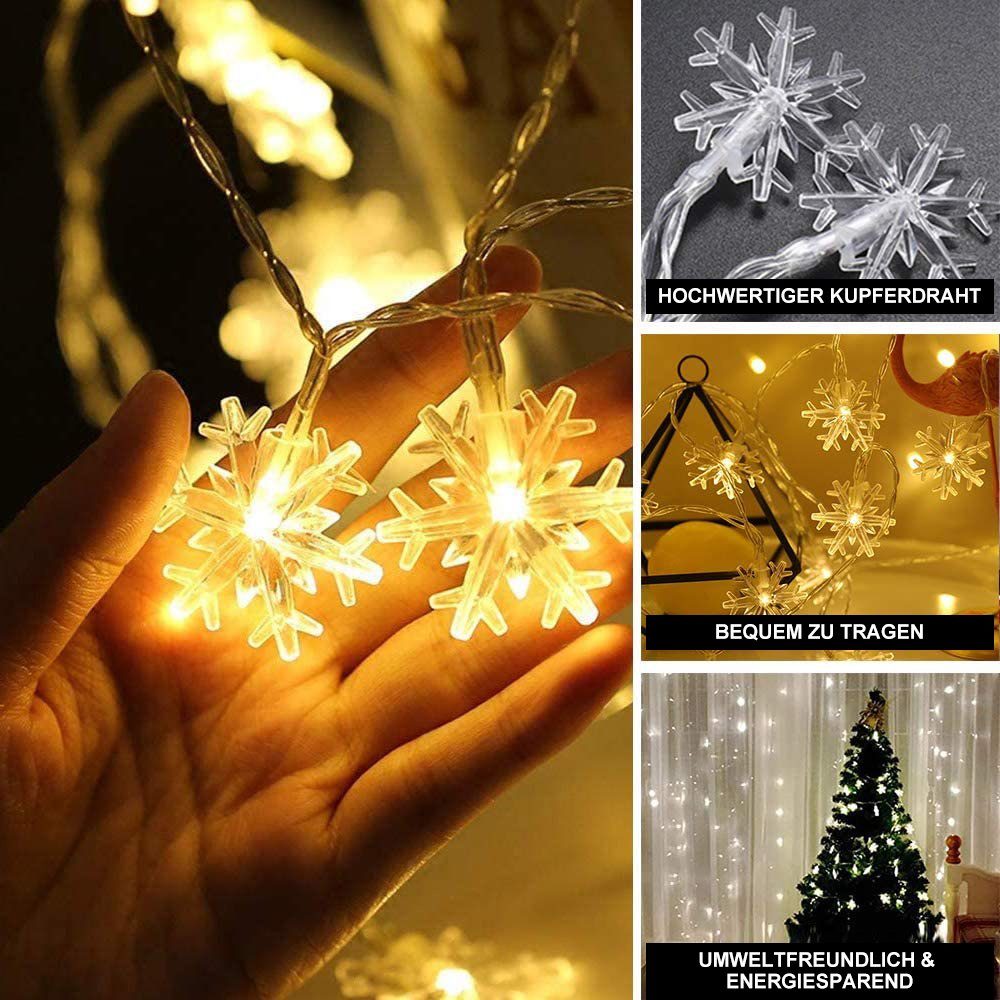 Oneid LED-Lichterkette Schneeflocke Weihnachtslichter 10m LED mit Fernbedienung Lichter,80