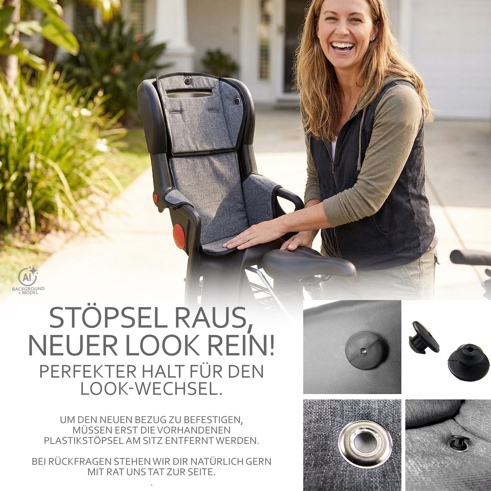 BambiniWelt by Rafael K. Fahrradkindersitz Ersatzbezug Sitzkissen für Fahrradsitz kompatibel mit Römer Jockey M4, ab: 9 Monaten, bis: 5 Jahre