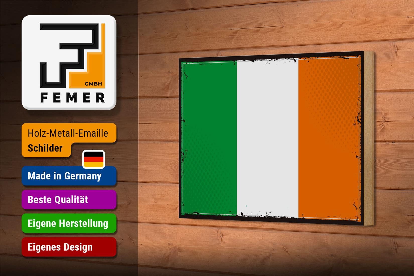 Femer GmbH Holzbild Flagge Irlands 18x12 cm Retro Flag of Ireland, Flaggen (1 St), Glatte Holzfaserplatte (MDF), vorn beschichtet