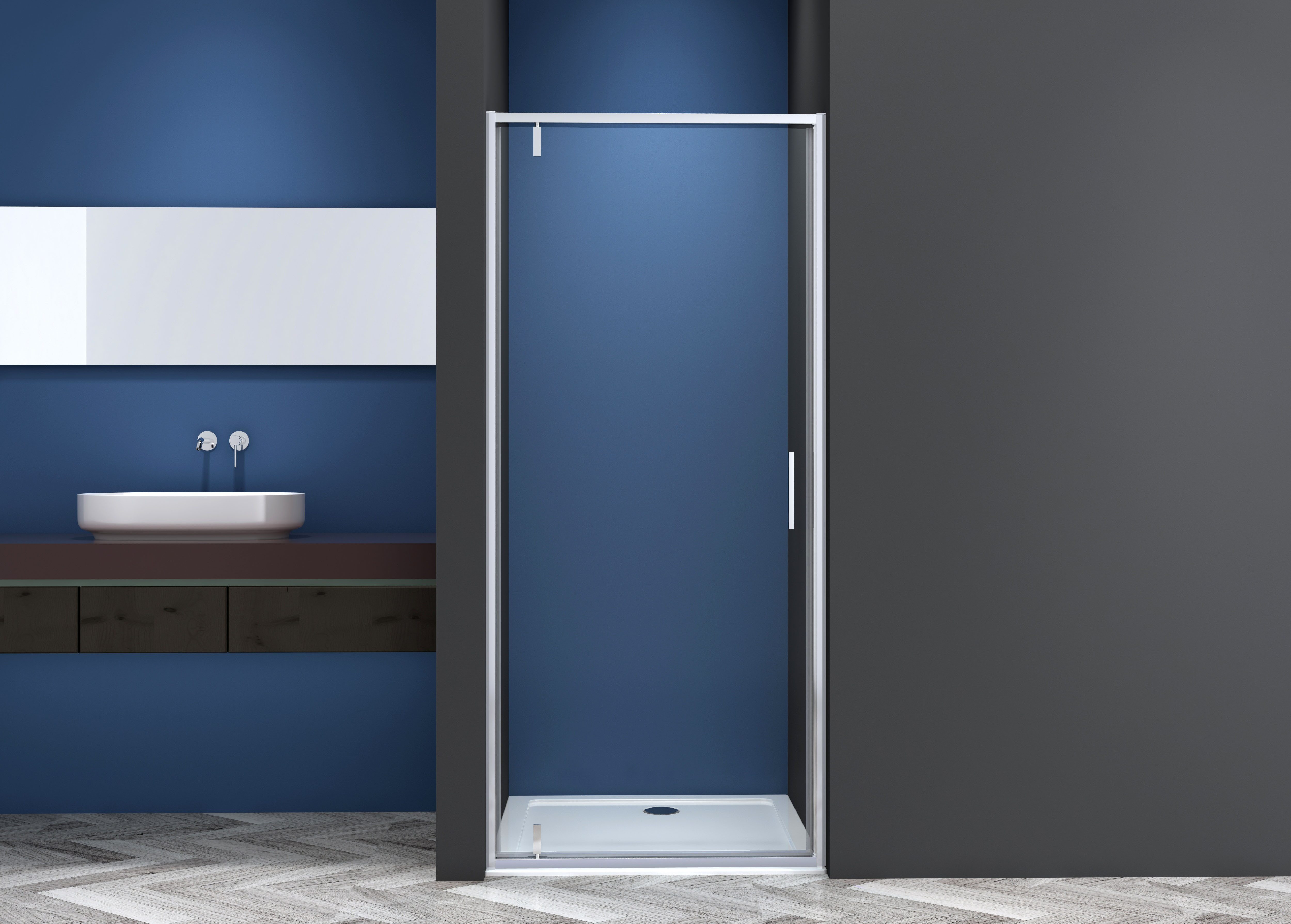 Sanotechnik Dusch-Schwingtür Sanotechnik SlimLine Schwenktür chrom, 90x200 cm, Einscheibensicherheitsglas, Easy Clean Beschichtung