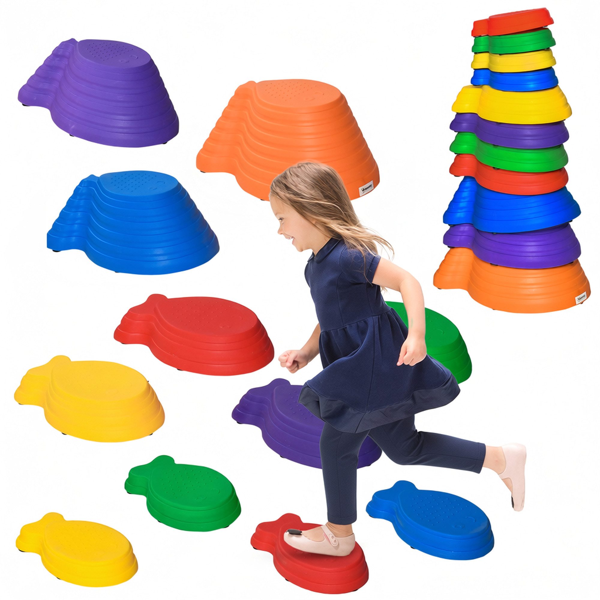 Outsunny Stapelspielzeug Balanciersteine stapelbar Trittsteine für Balance, 3-8 Jahre, (Balance-Steine, 11-tlg), Rutschfest