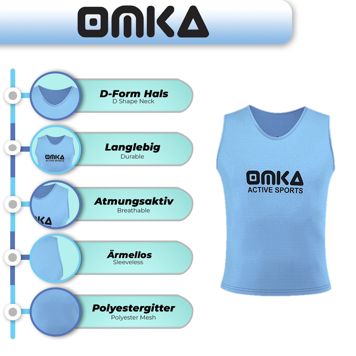 OMKA Trainingsleibchen OKLB01 10er Pack (Spar-Set, 10er-Pack) 10x OMKA Fußball Leibchen Trainingsleibchen