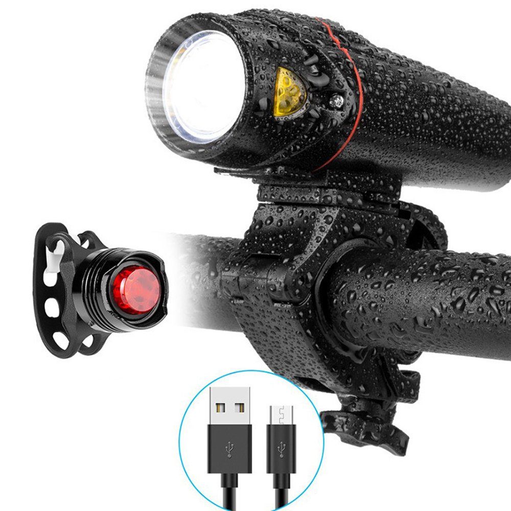 DE LED Fahrradlampe USB Akku Radlicht Fahrradlicht Vorne Hinten Lampe Set 6 Modi