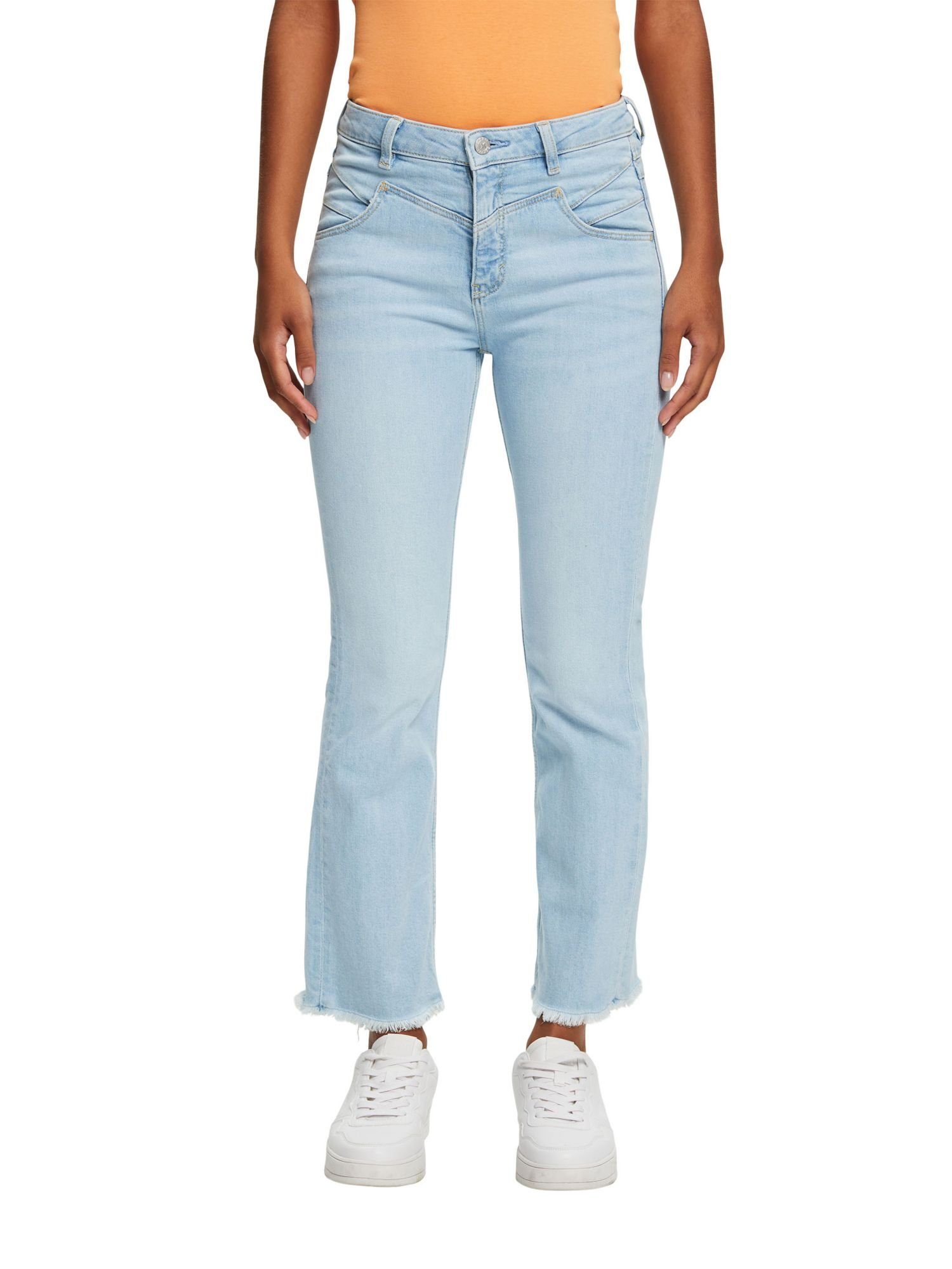 Esprit 7/8-Jeans Ausgestellte Baumwolljeans mit mittlerer BLUE WASHED Bundhöhe LIGHT