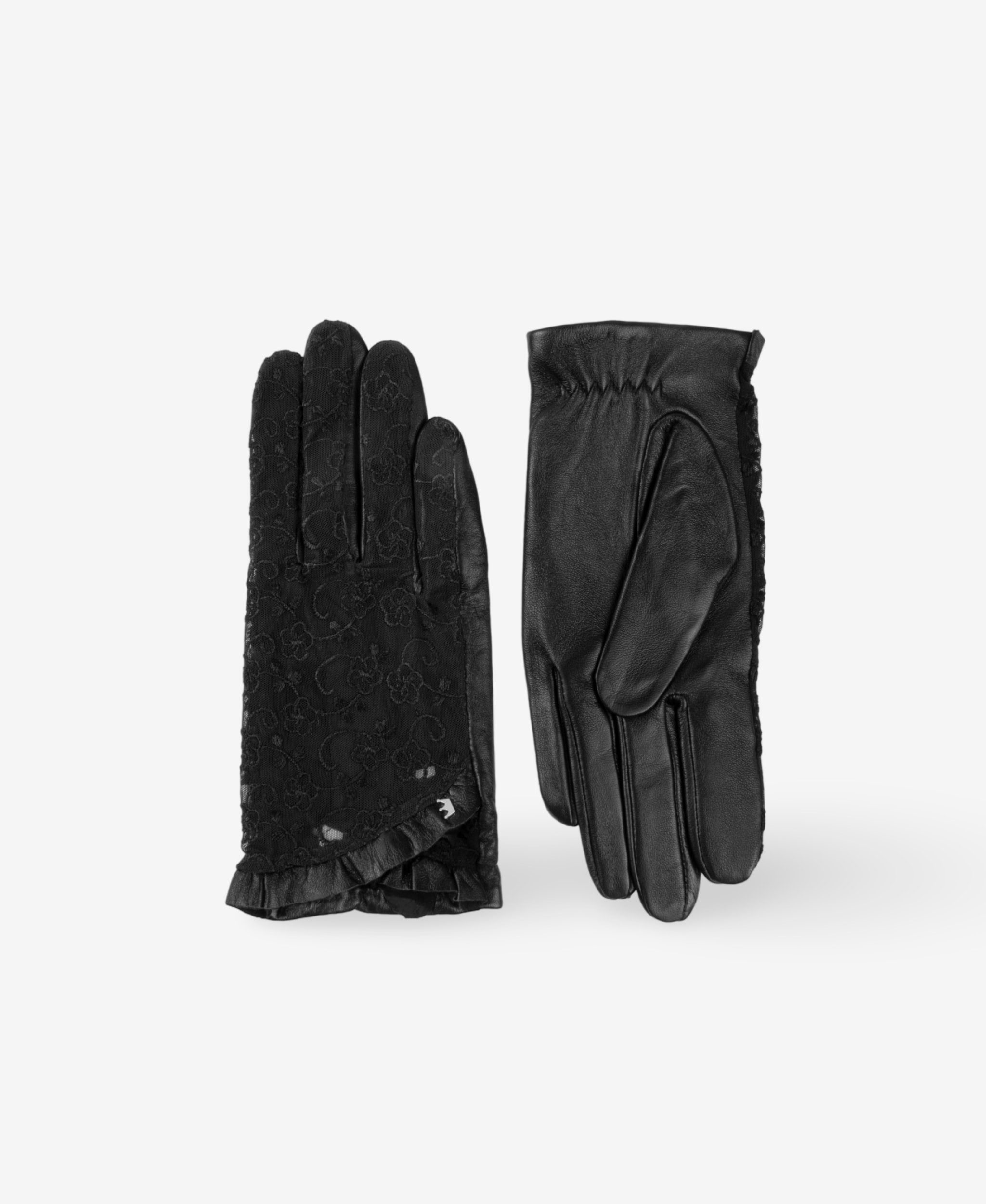 GLAMIRA Lederhandschuhe Gloria Schwarze Lederhandschuhe mit Tüll-Details (2-St) mit Tülldetails