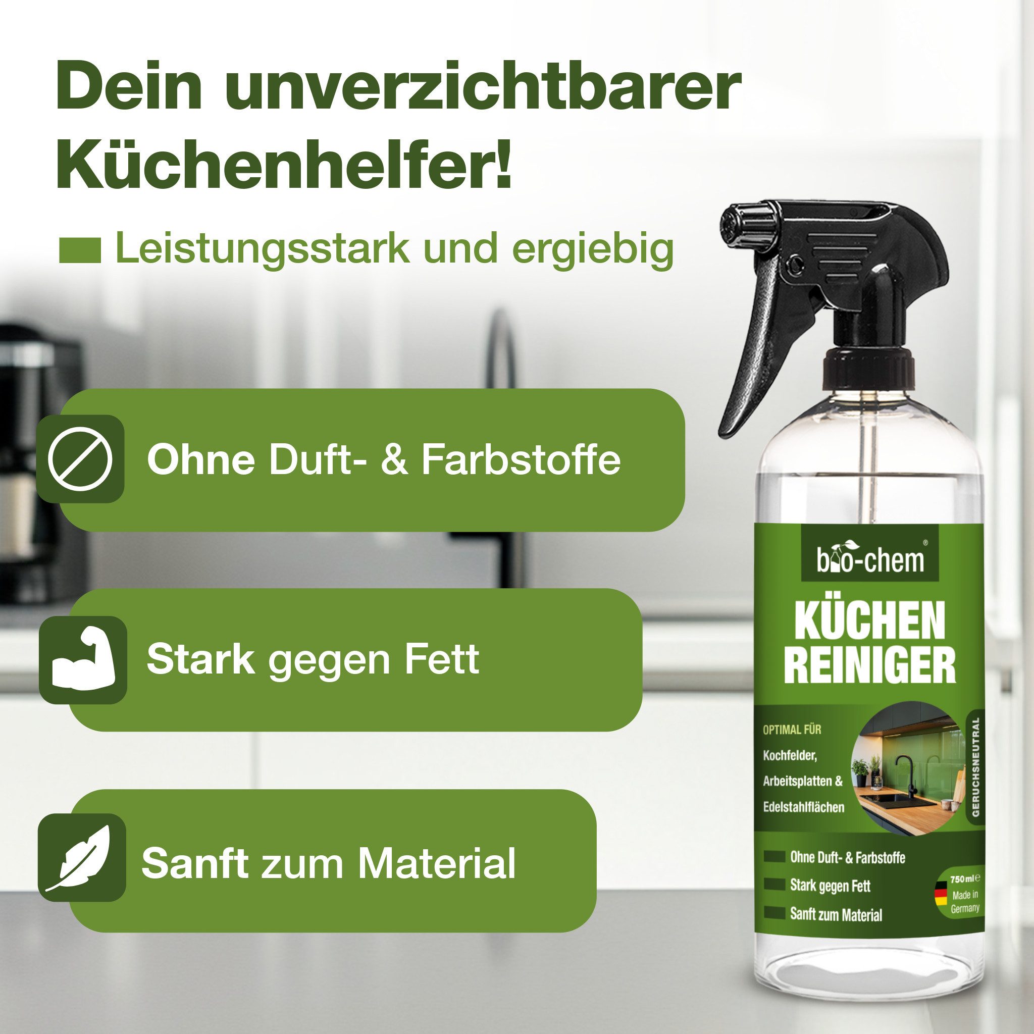 bio-chem bio-chem Küchenreiniger 750ml – Fettlöser für Ceran & Edelstahl Küchenreiniger