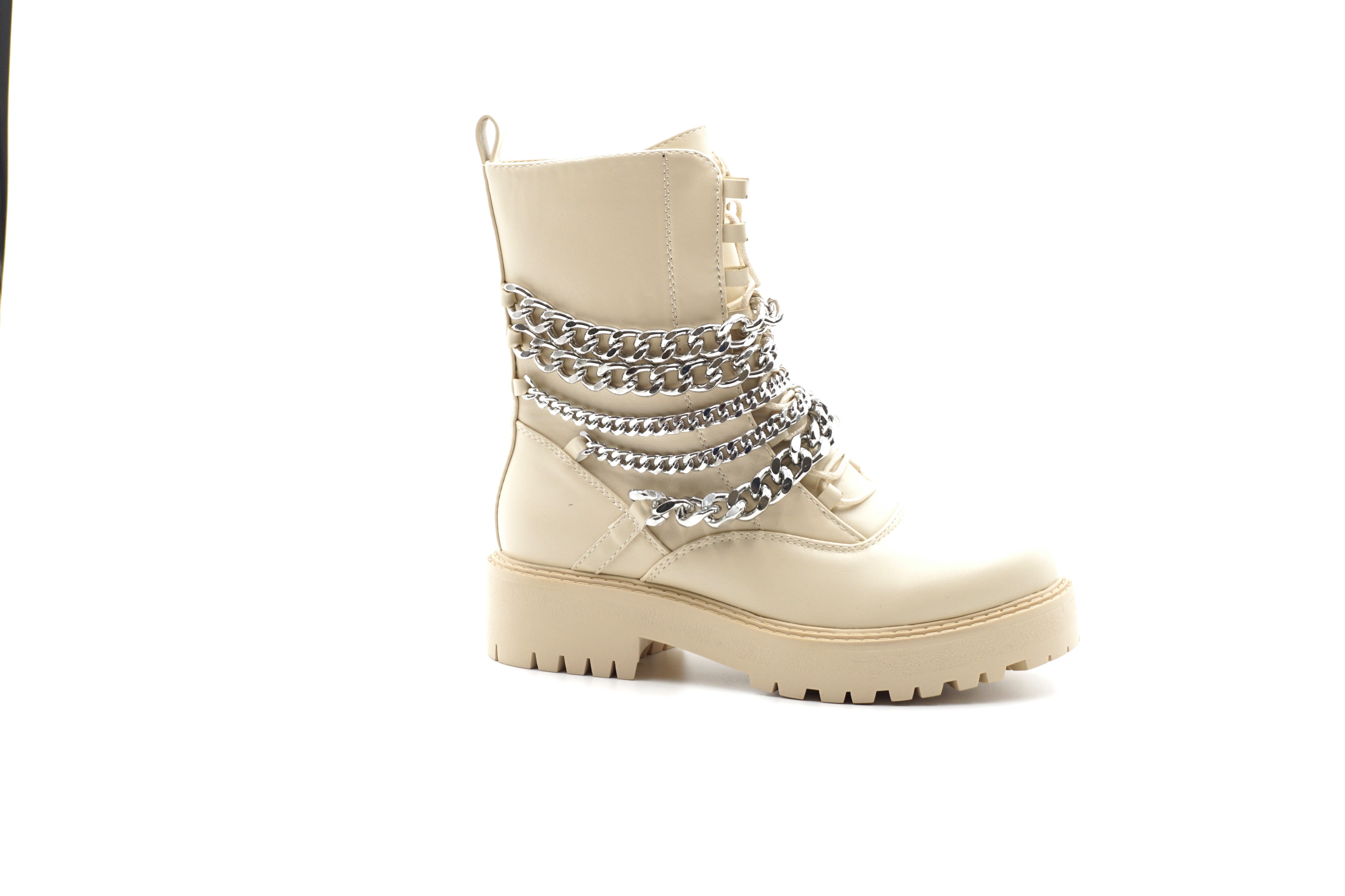 Sonderpostendiscount Damen Chelsea Boots Beige mit Ketten DS Jeeini Beige Chelseaboots Ketten