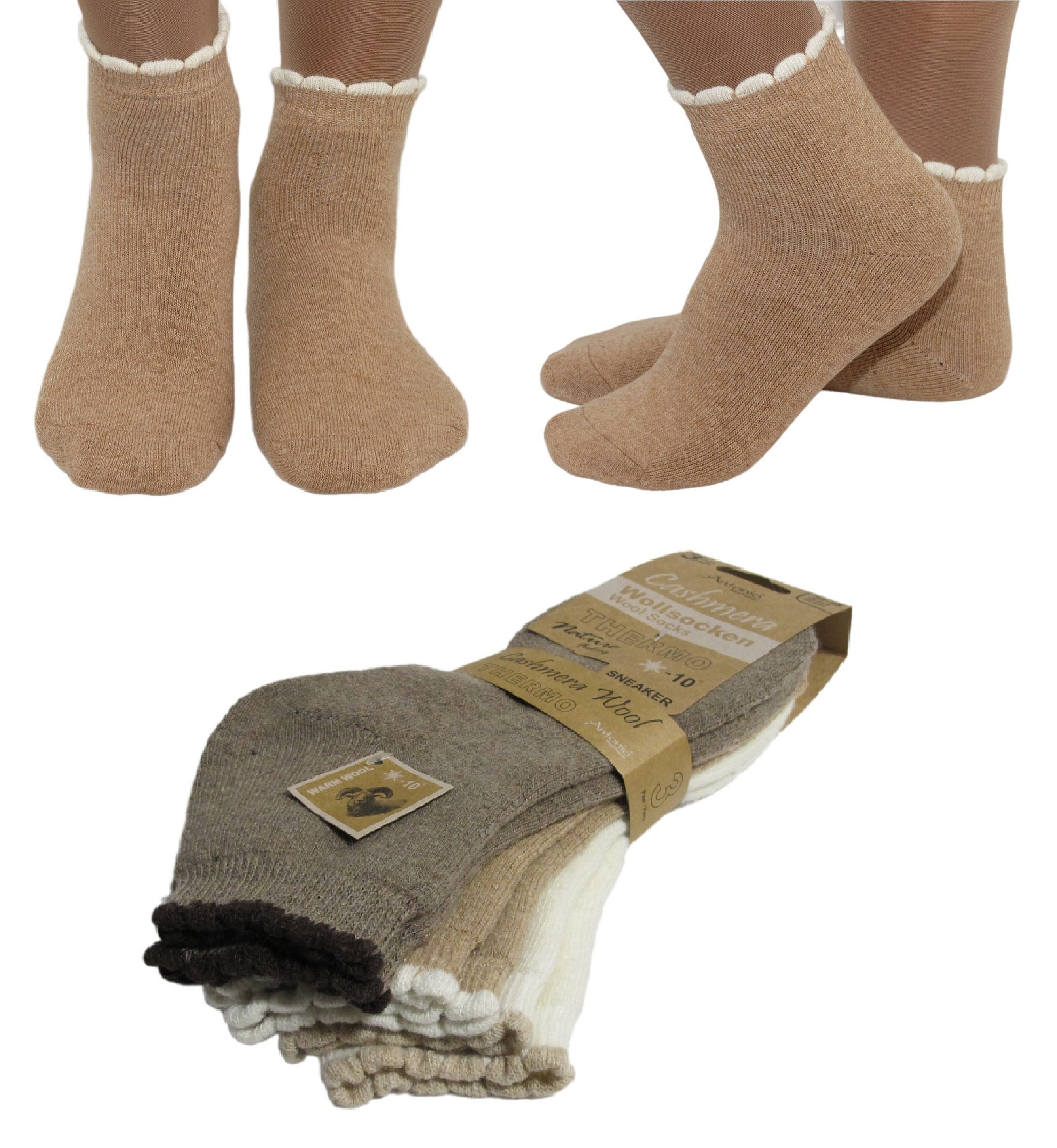 Socken 3 Paar Wollsocken Socken Damen kurz Thermo Strümpfe Rüschen am Bund