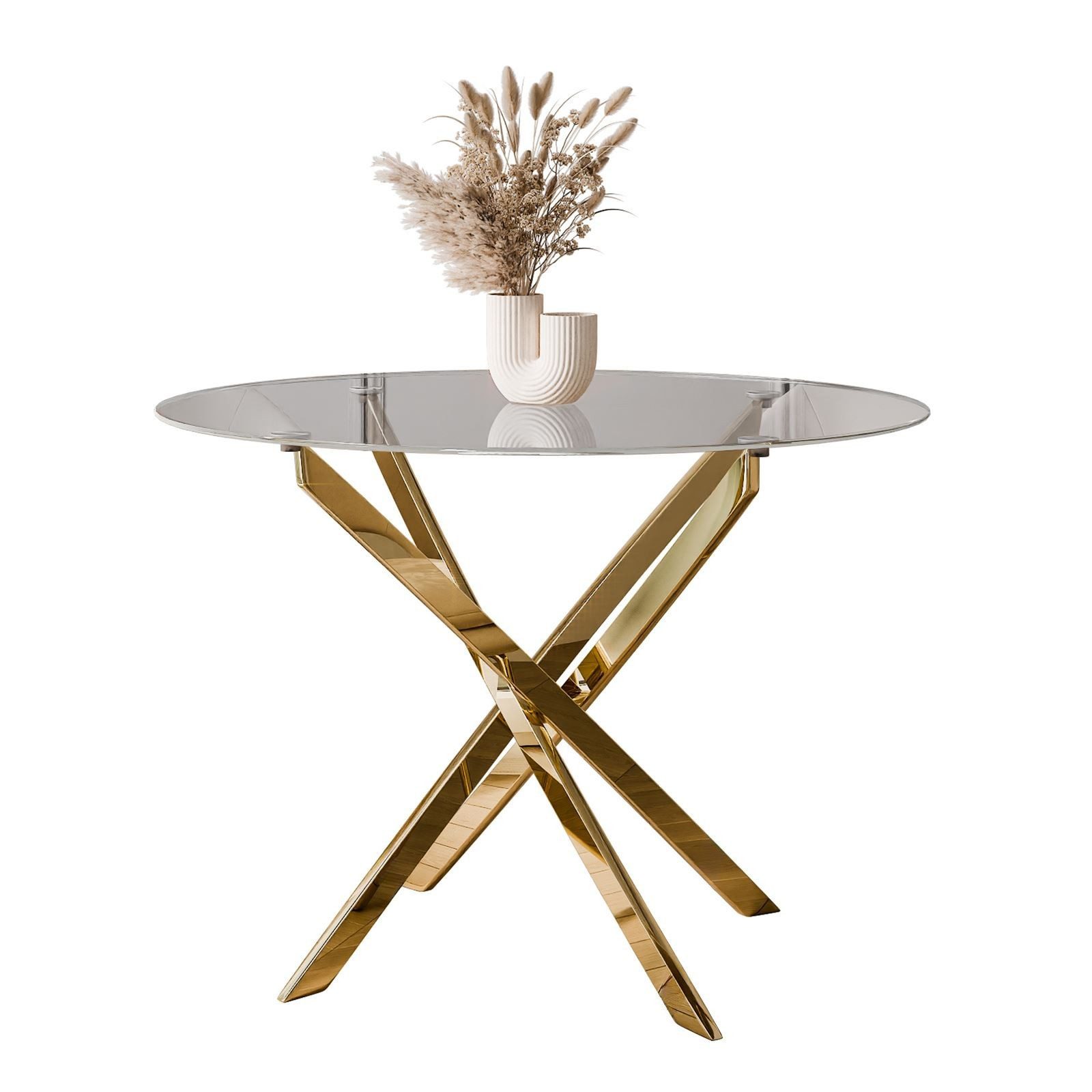 ALLHOUSE24 Esstisch LUMINA Ø90 cm mit gehärteter Glasplatte Runder Tisch (1 Tisch), Durchmesser: Ø90 cm