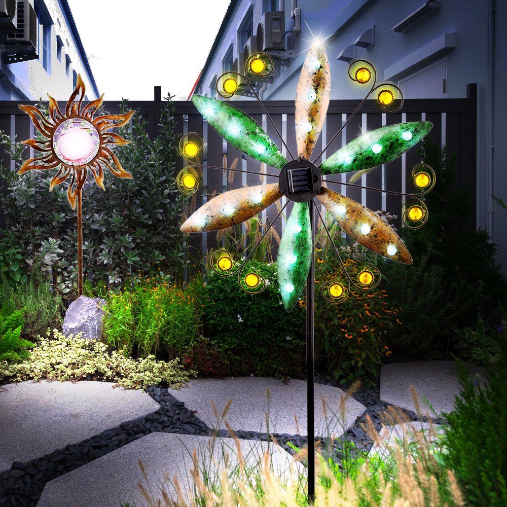 etc-shop LED Garten Blume Solarlampe Erdspieß Steckleuchte verbaut, LED-Leuchtmittel Solar Solarleuchte, Außenleuchte fest Sonne