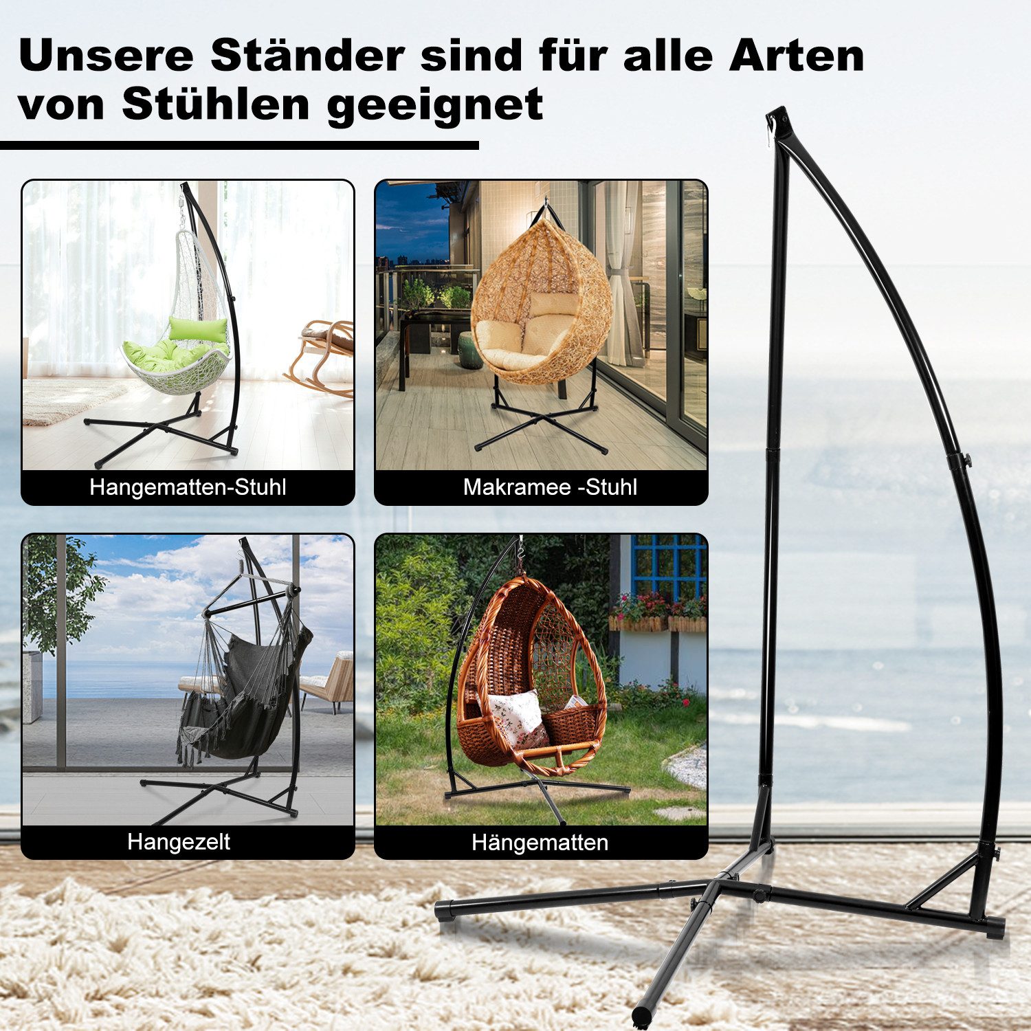 Clanmacy Hängestuhl Hängesesselgestell 110x110x215cm Metall Terrasse günstig online kaufen