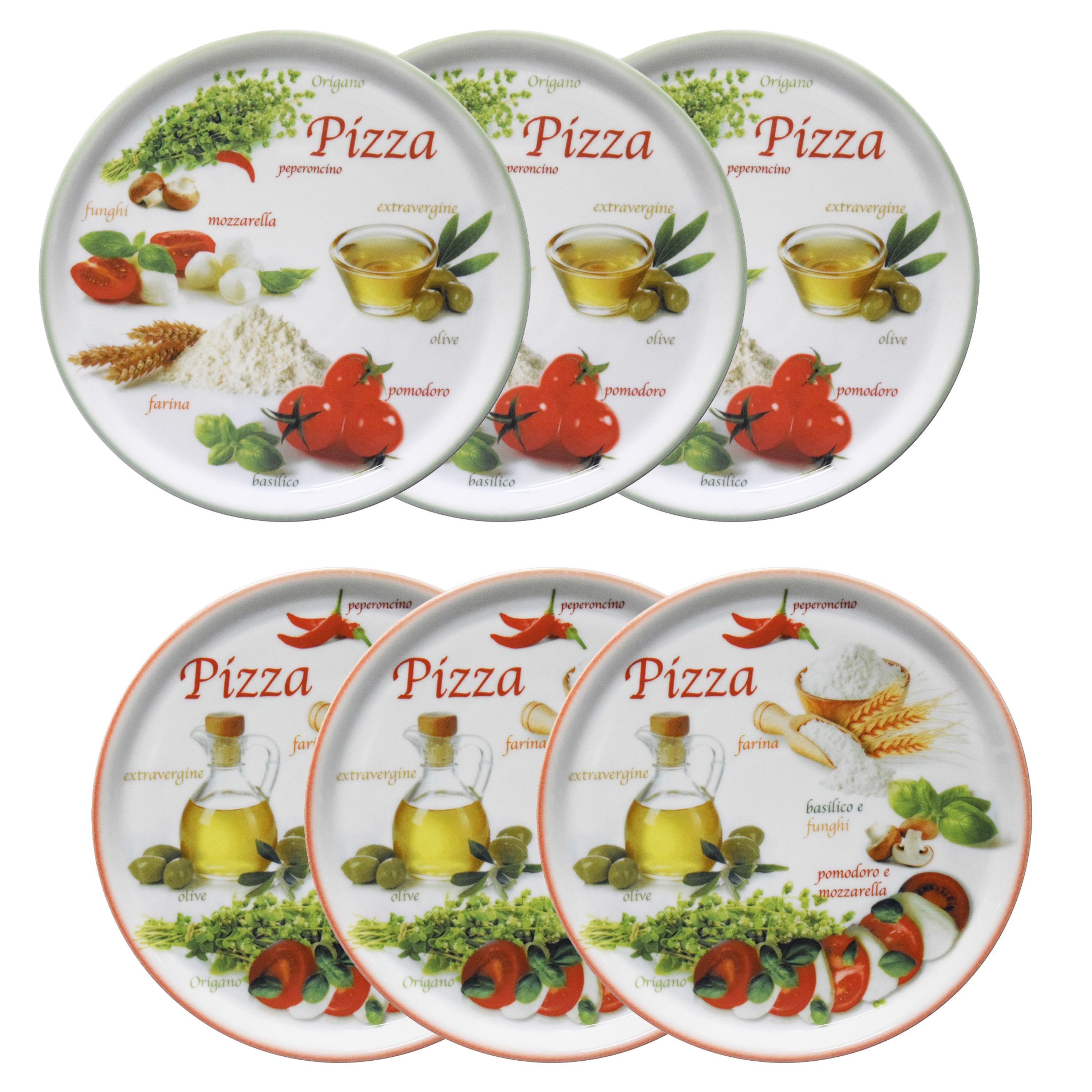 MamboCat Pizzateller 6er Set Pizzateller Napoli Green & Red Ø 32 cm Platte Porzellan