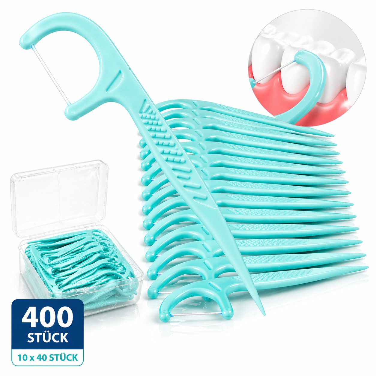 Sibastore Zahnseide-Stick, (Spar-Set, 400-St), 2-in-1 Floss & Pick
