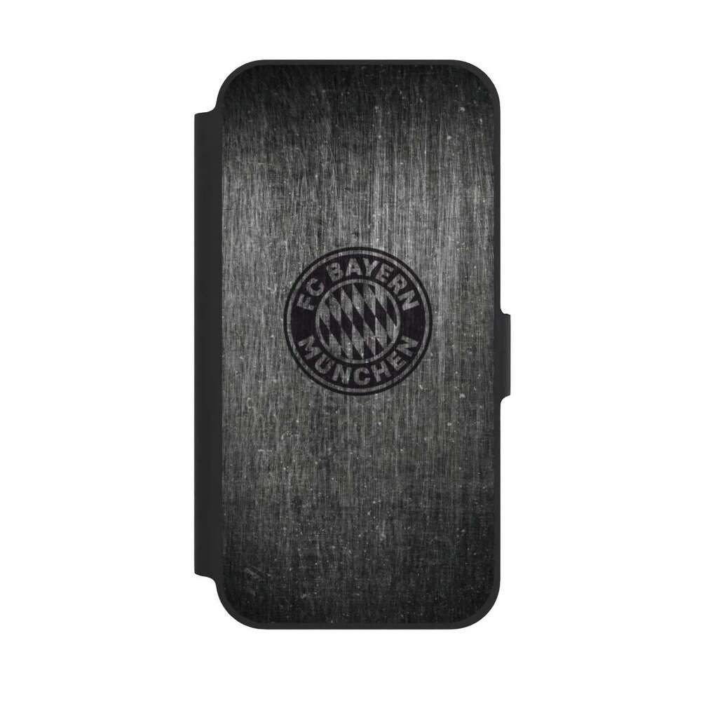 NIVOCASE Handyhülle Metallic Look FCB FC Bayern München Metalllook FCB Logo einfarbig, Apple iPhone 12 Pro Klapphülle Handyhülle aus Kunst Leder