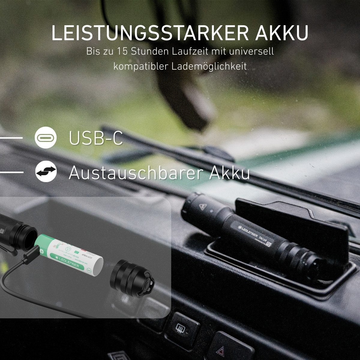 Ledlenser Taschenlampe TAC6R Outdoor Set, bis 2000 Lumen, 370m Leuchtweite, 15h Laufzeit, mit 9-tlg. Zubehör Set