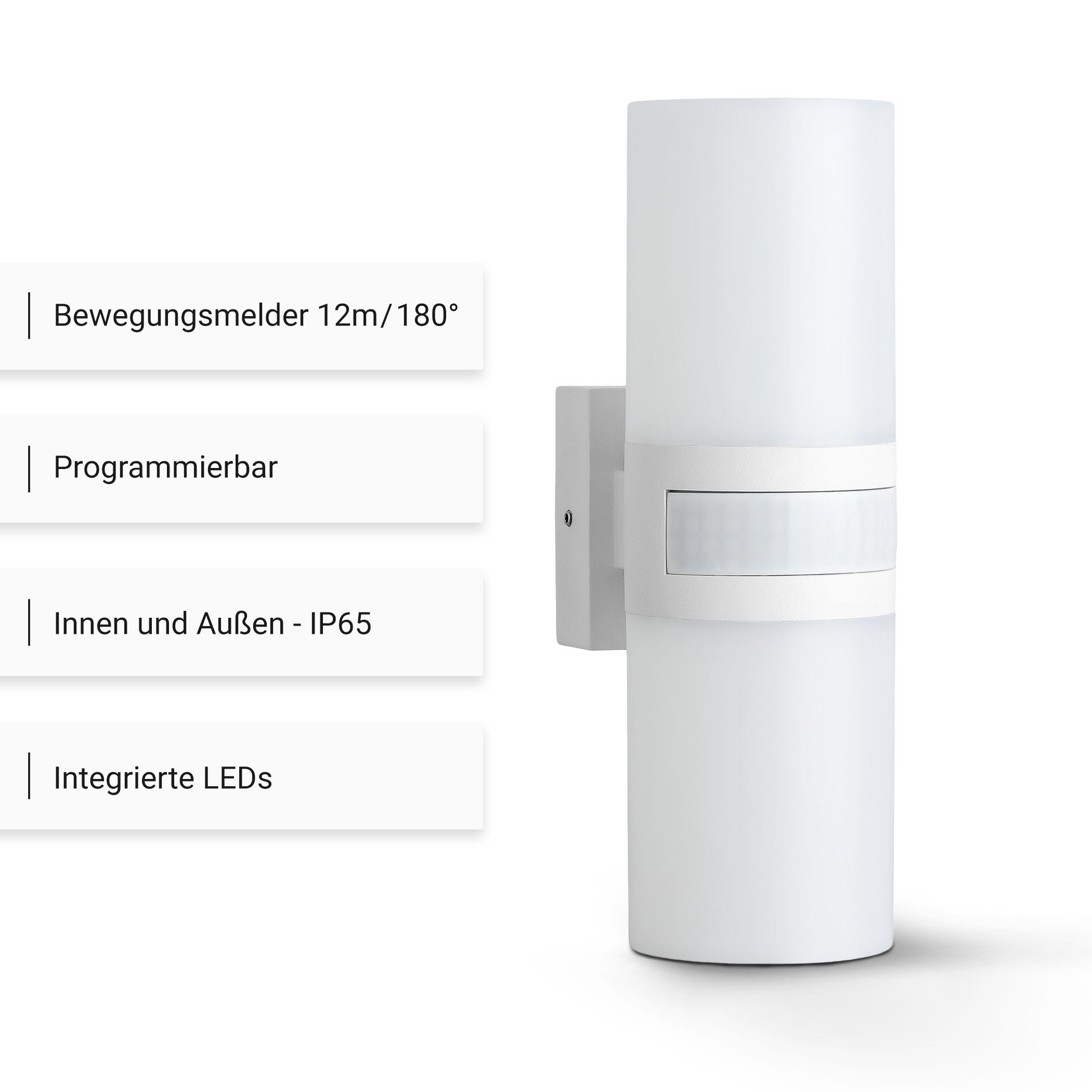 SEBSON Außen-Wandleuchte LED Außenleuchte Bewegungsmelder 12m/180° IP65, 20W 2200lm kaltweiß, Kaltweiß, Bewegungsmelder programmierbar