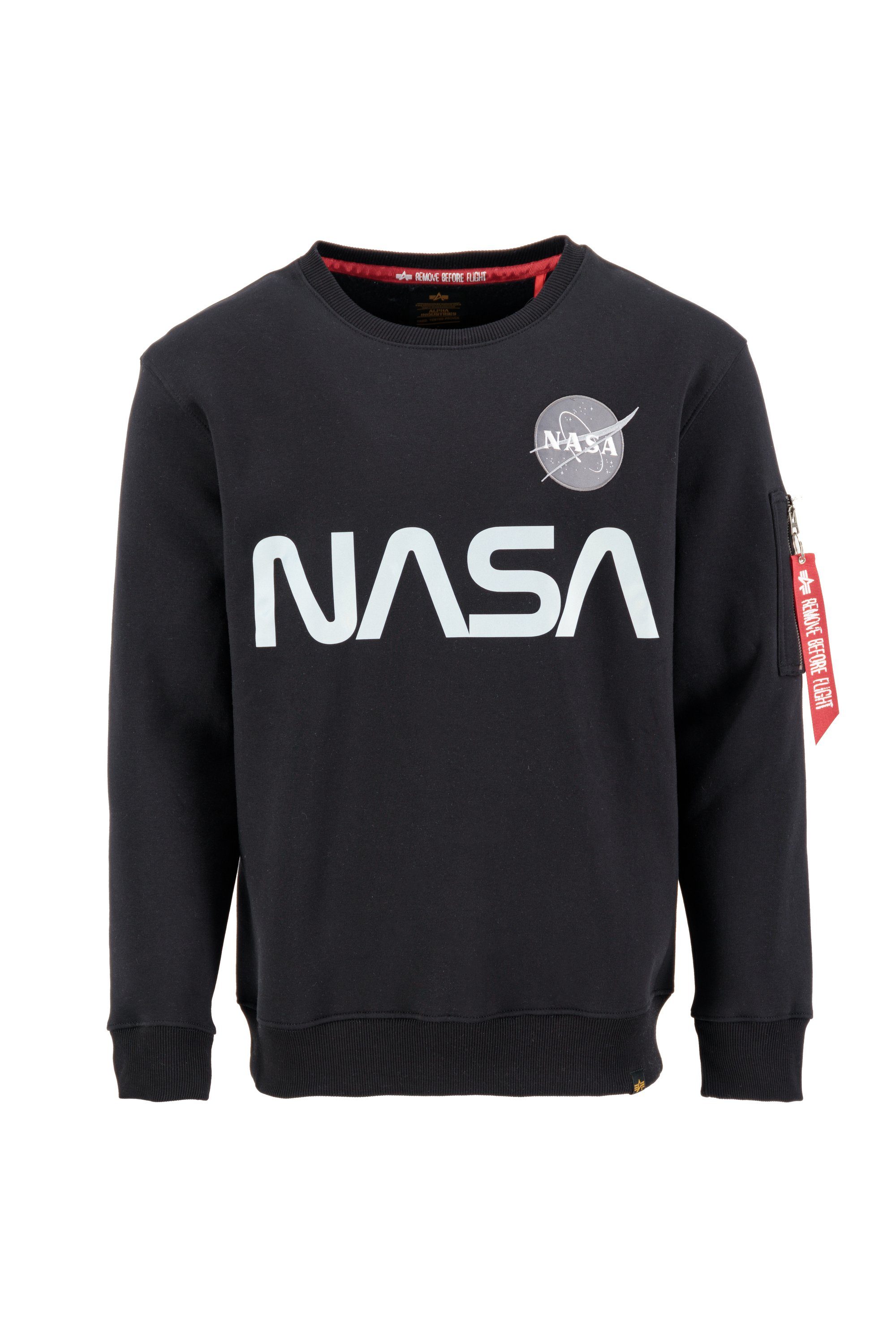 Alpha Gläzender NASA Sweater, Print Sweatshirts als Industries Industries Reflective Sweater - Discharge Schriftzug Alpha Men NASA