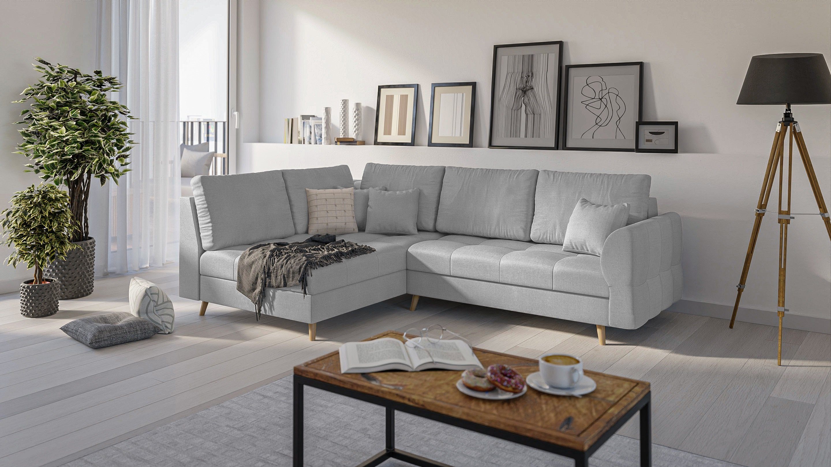 mane Möbel Ecksofa Wellenfederung Design, bestellbar, Grau links skandinavischen Cuba S-Style oder mit im rechts
