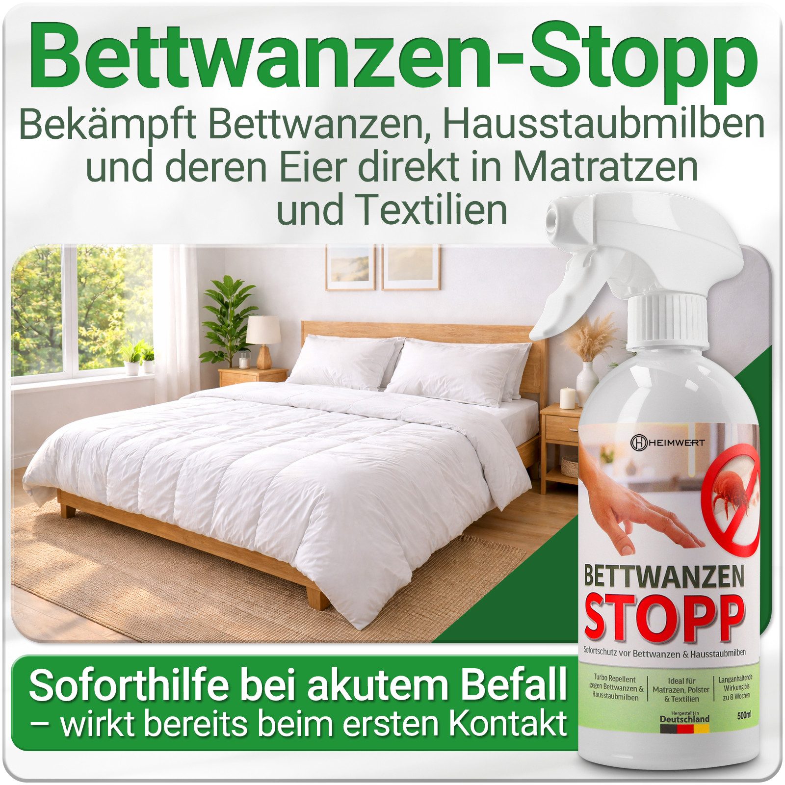 HEIMWERT Insektenspray Milbenspray Bettwanzen Spray 500 ml, 500 ml, Sofortschutz für Matratze Polster und Textilien – Bild 3 von 5