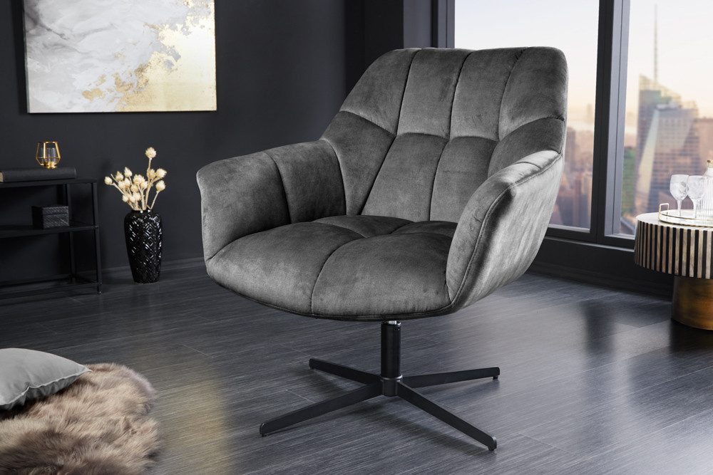 riess-ambiente Loungesessel PAPILLON grau / schwarz (Einzelartikel, 1-St), Wohnzimmer · Samt · 360° drehbar · höhenverstellbar · Modern Design