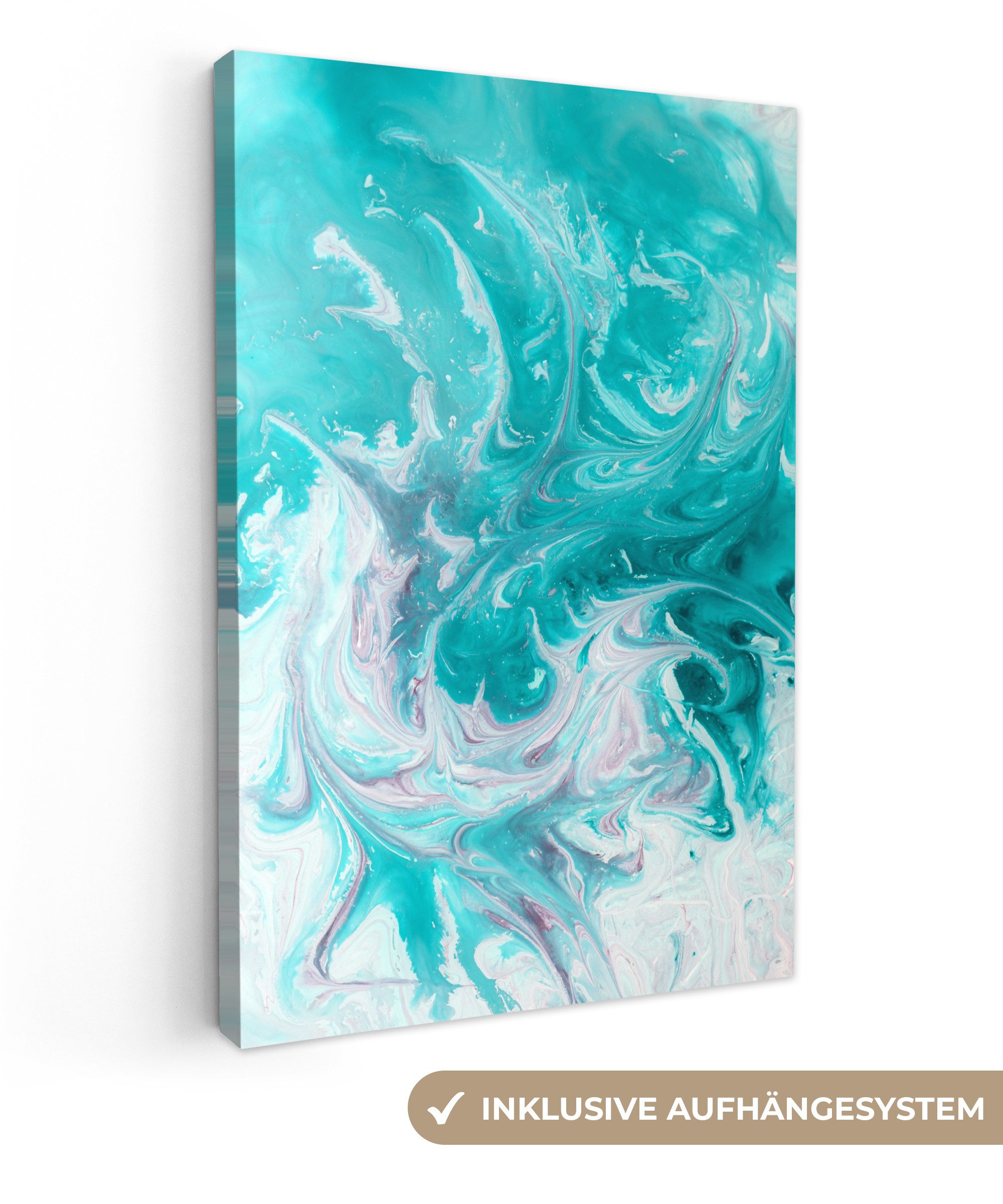 OneMillionCanvasses® Leinwandbild Aquarell - Ölfarbe - Türkis - Weiß, Fotodruck (1 St), Leinwand Canvas Wandbild, Wanddekoration 20x30 cm