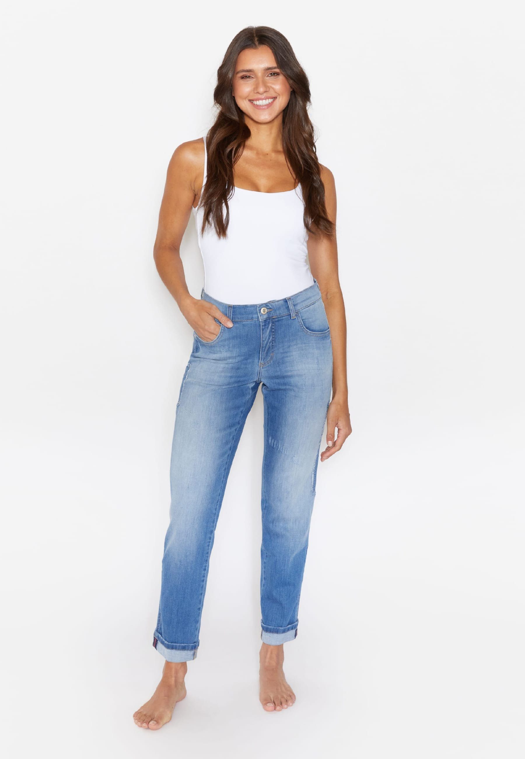 ANGELS 7/8-Jeans Destroyed-Jeans Darleen Crop TU Patch mit Label- Applikationen | Slim-Fit Jeans