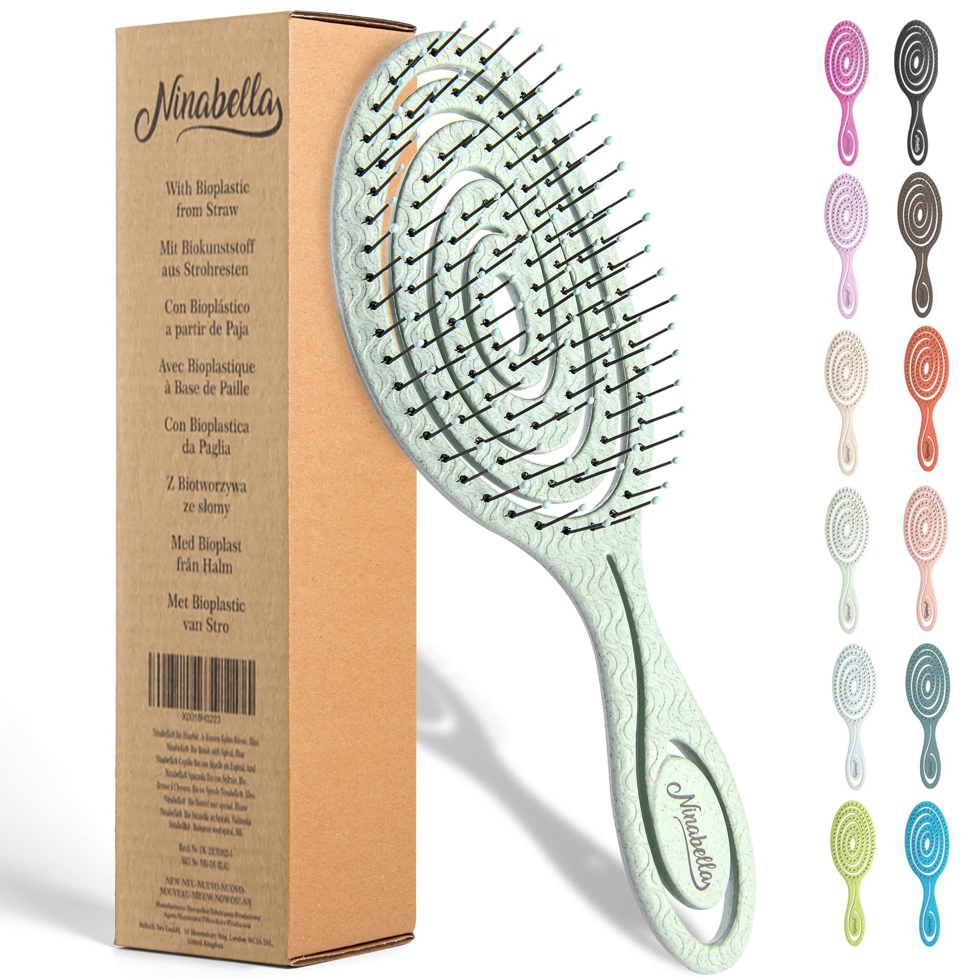 Ninabella Haarbürste Profi Detangler-Bürste - Spiralfeder Haarbürsten - Grün, 1-tlg., Haarbürste ohne Ziepen für Damen und Herren - Entwirrbürste
