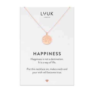 LUUK LIFESTYLE Kette mit Anhänger Berg, Edelstahl, Gipfel l Bergsteiger I Gebirge Anhänger und HAPPINESS Geschenkkarte, Glücksbringer auf Reise, Schmuck zum Wandern und Spazierengehen, Freundschaftskette, Roségold