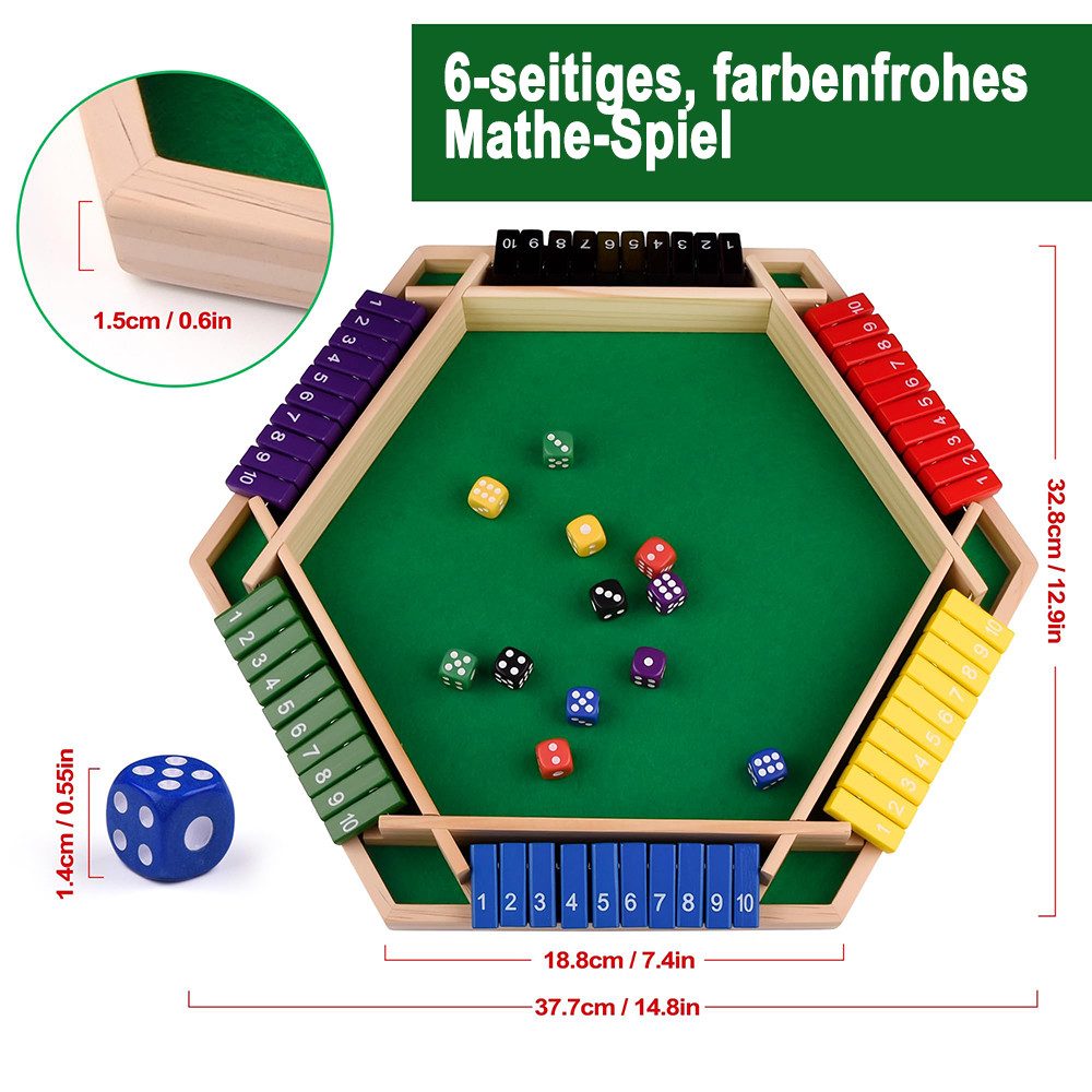 CLTYQ Spiel Shut The Box Spiel –Brettspiel,Holzspiel für 6 Spieler,für Erwachsene, klassisches Würfelspiel, Spaß, Box schließen, 10 Zahlen für Kinder
