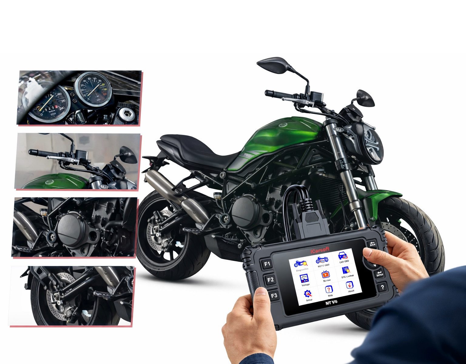 iCarsoft OBD2-Diagnosegerät MT V6 für BENELLI Motorräder OBD Scanner +Adapter +Updates